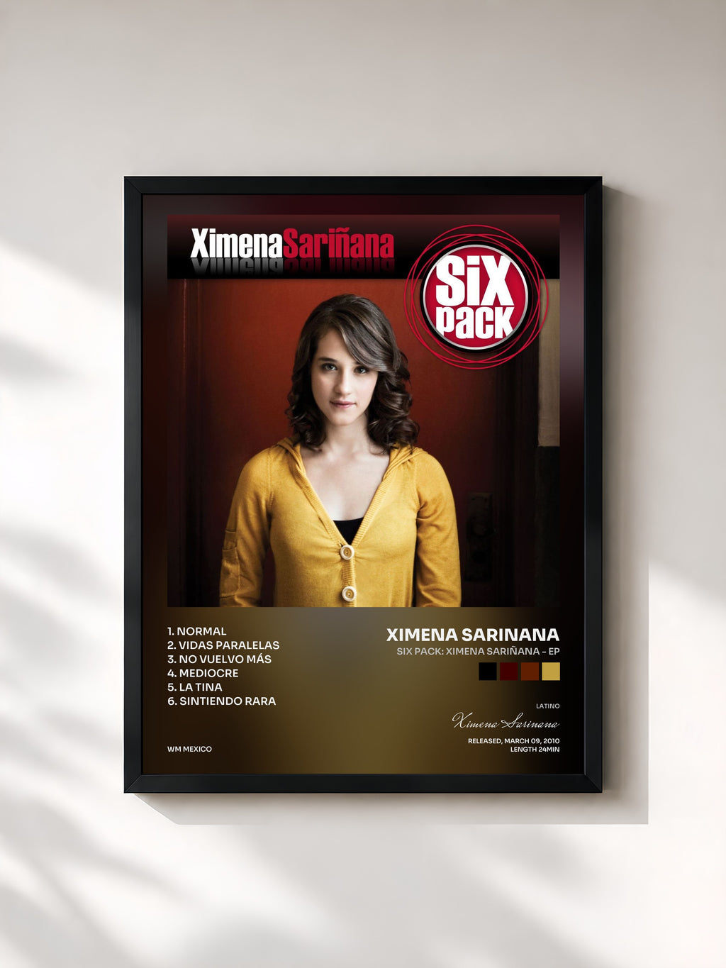 #noir Tableau de l'album Six Pack: Ximena Sariñana - EP de Ximena Sarinana, cadre noir, imprimé et encadré en France