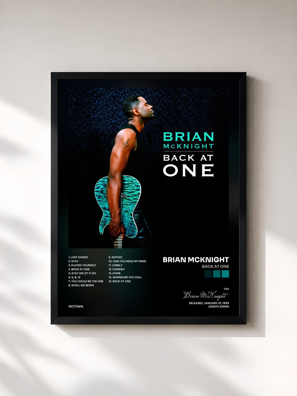#noir Tableau de l'album Back At One de Brian McKnight, cadre noir, imprimé et encadré en France