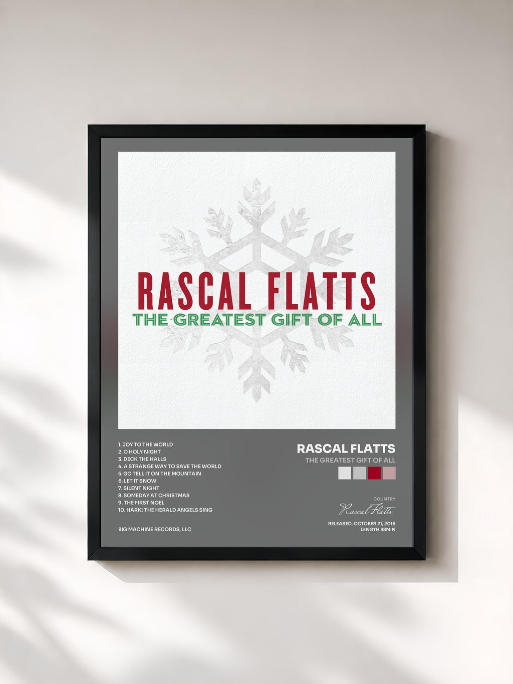 #noir Tableau de l'album The Greatest Gift Of All de Rascal Flatts, cadre noir, imprimé et encadré en France