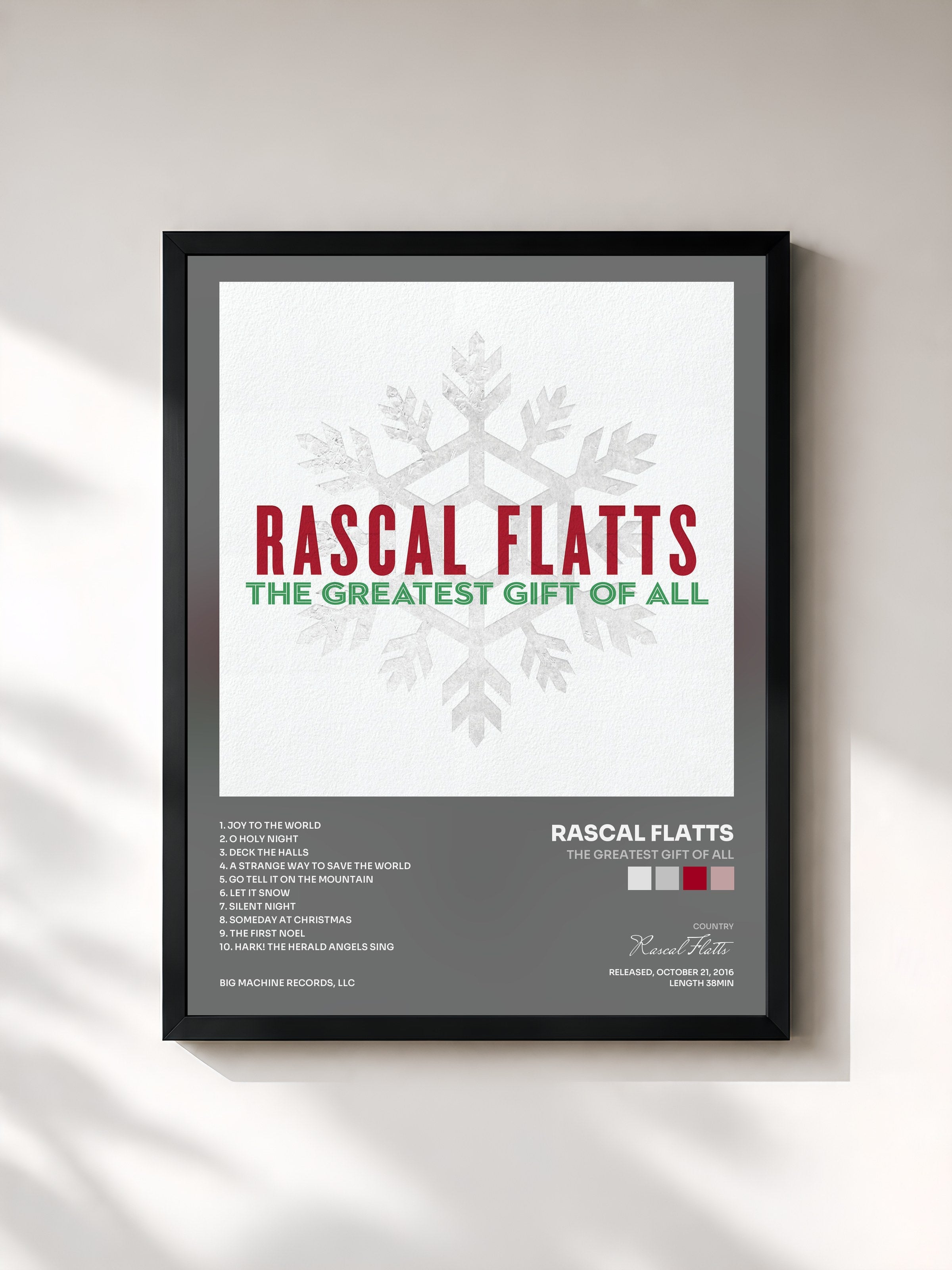 #noir Tableau de l'album The Greatest Gift Of All de Rascal Flatts, cadre noir, imprimé et encadré en France