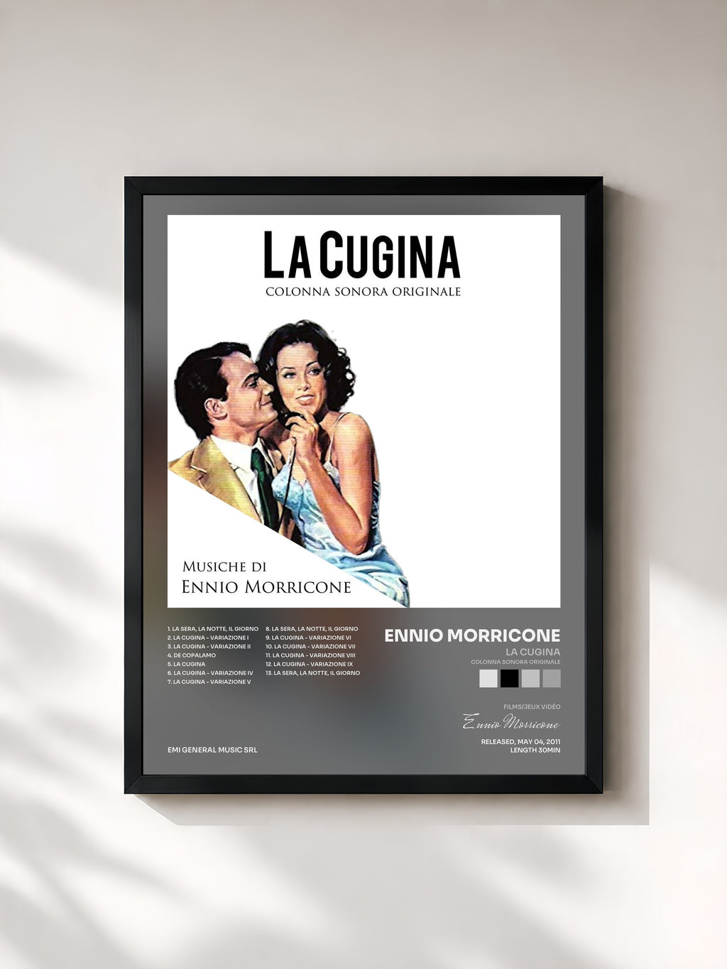 #noir Tableau de l'album La Cugina (Colonna sonora originale) de Ennio Morricone, cadre noir, imprimé et encadré en France