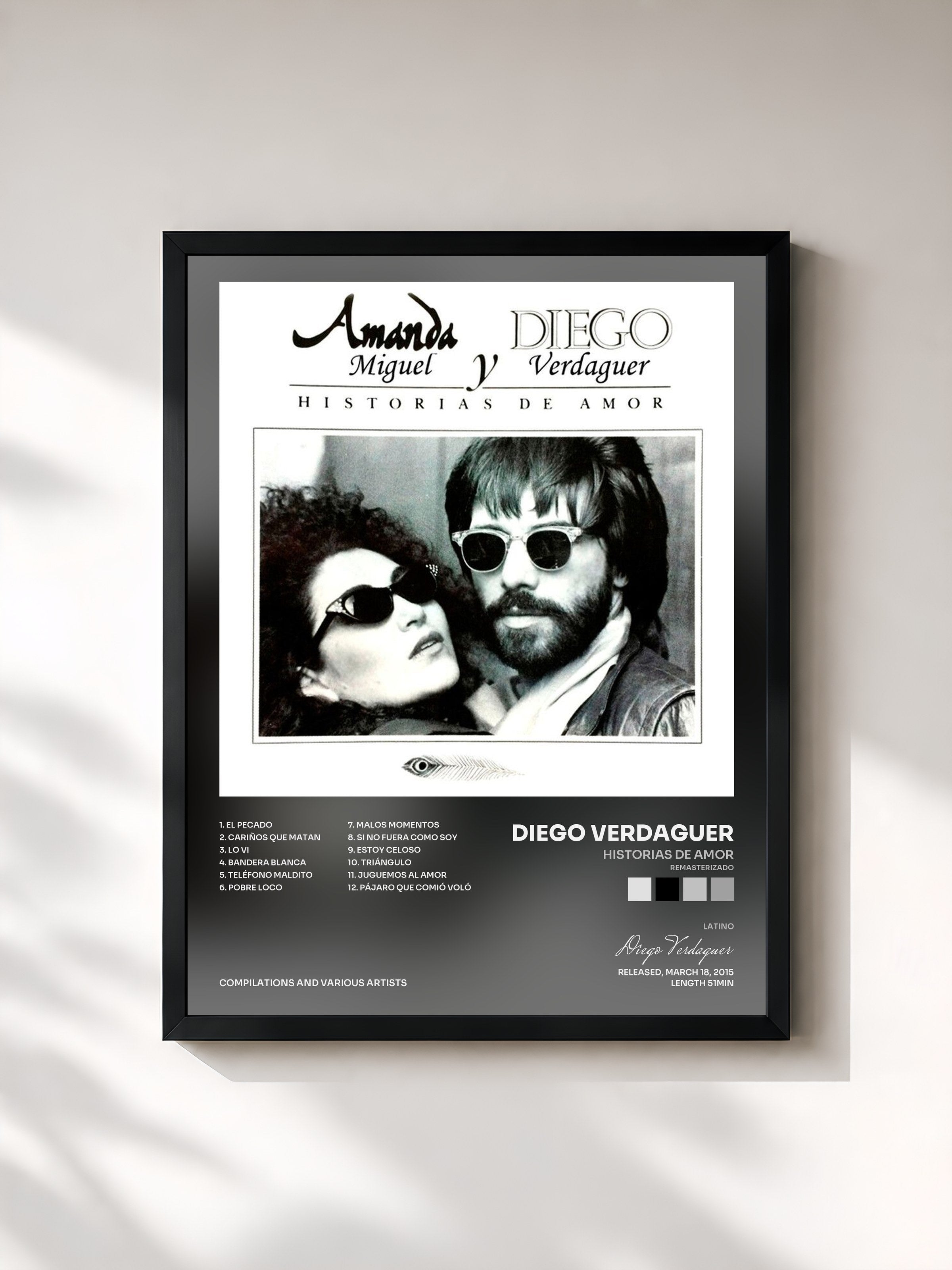 #noir Tableau de l'album Historias De Amor (Remasterizado) de Diego Verdaguer, cadre noir, imprimé et encadré en France