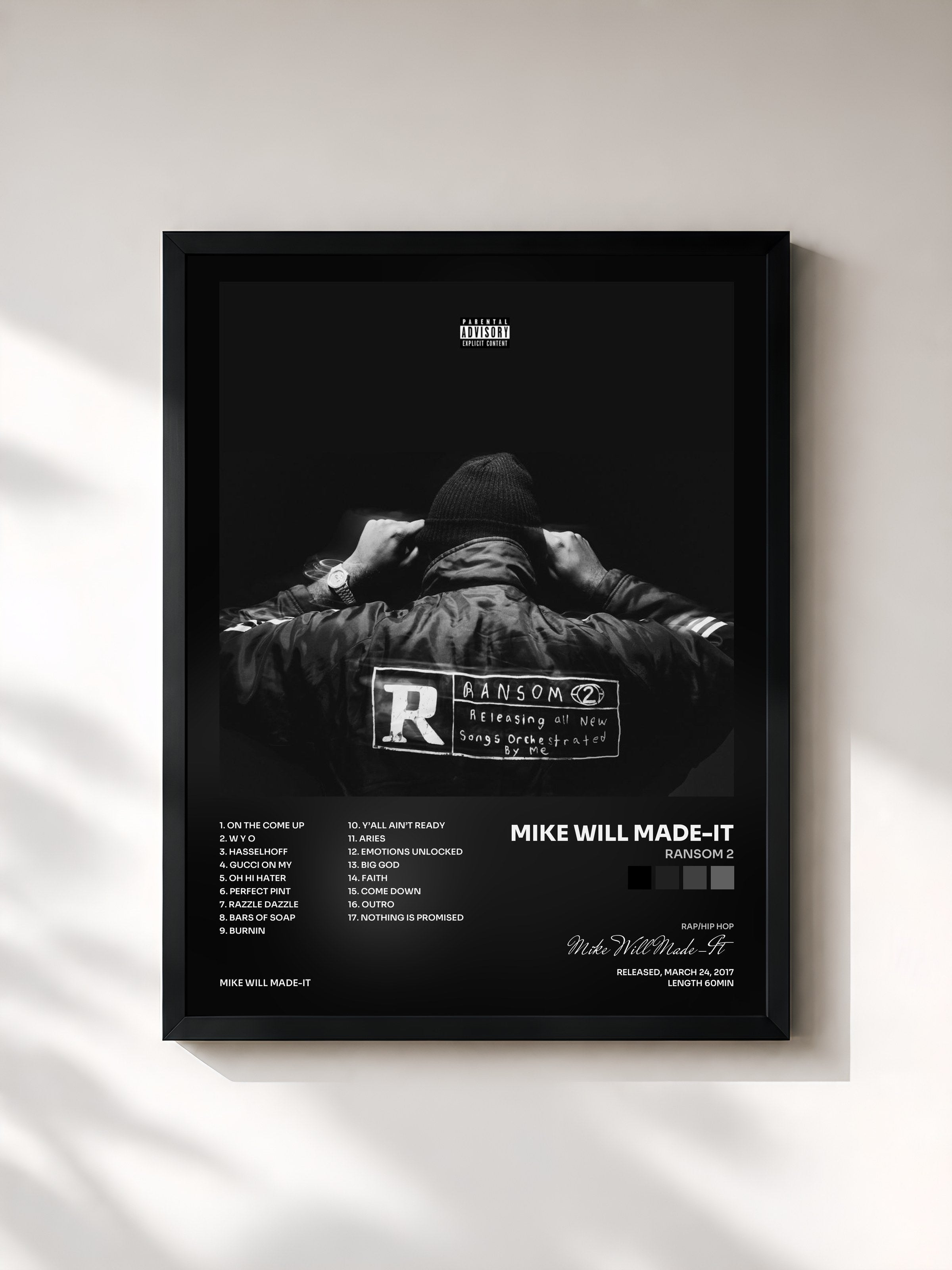 #noir Tableau de l'album Ransom 2 de Mike Will Made-It, cadre noir, imprimé et encadré en France
