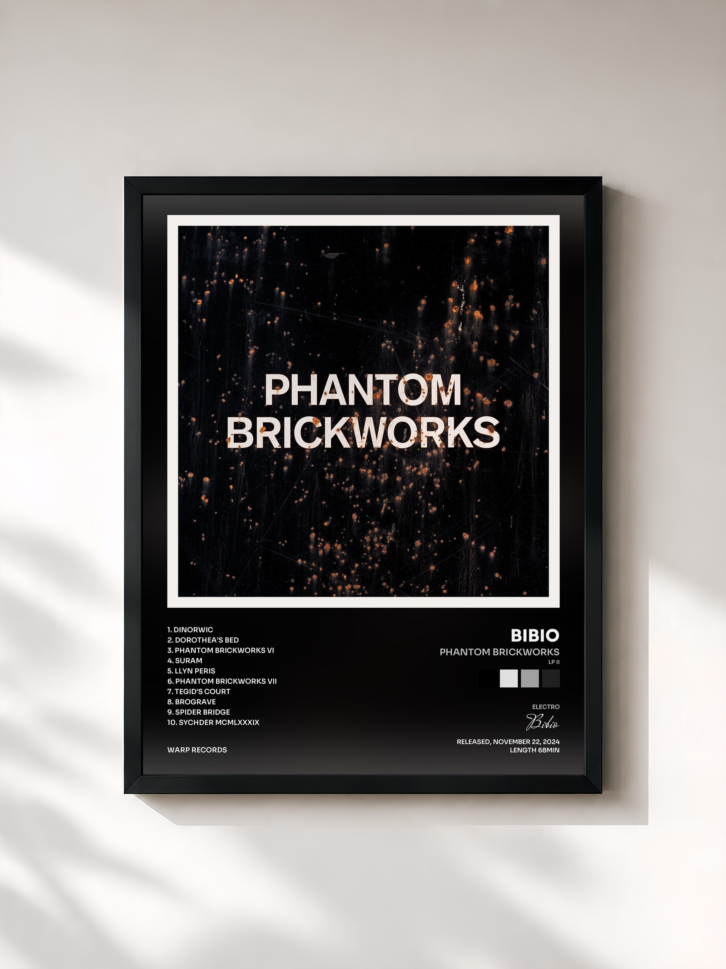 #noir Tableau de l'album PHANTOM BRICKWORKS (LP II) de Bibio, cadre noir, imprimé et encadré en France