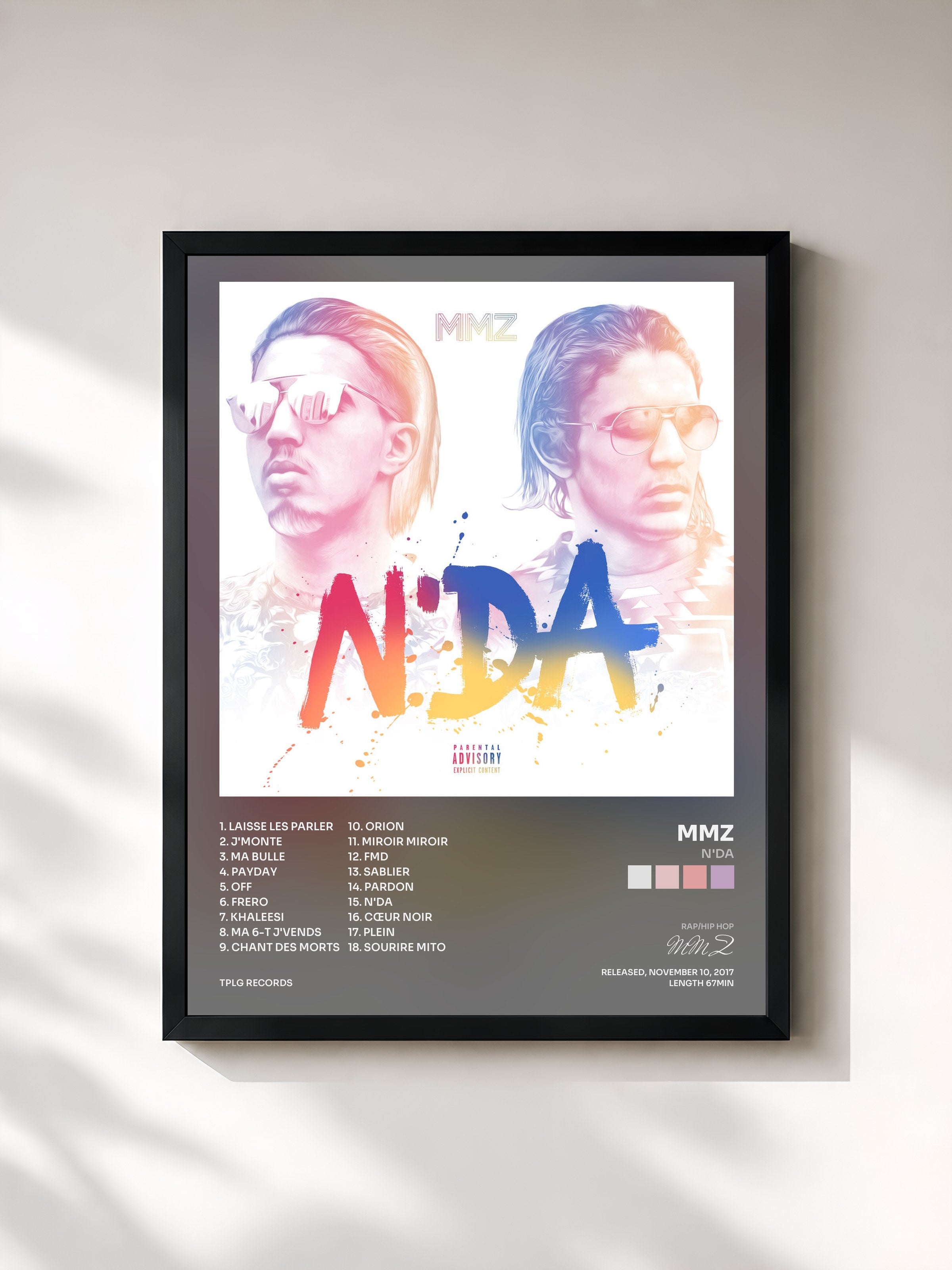 #noir Tableau de l'album N'DA de MMZ, cadre noir, imprimé et encadré en France