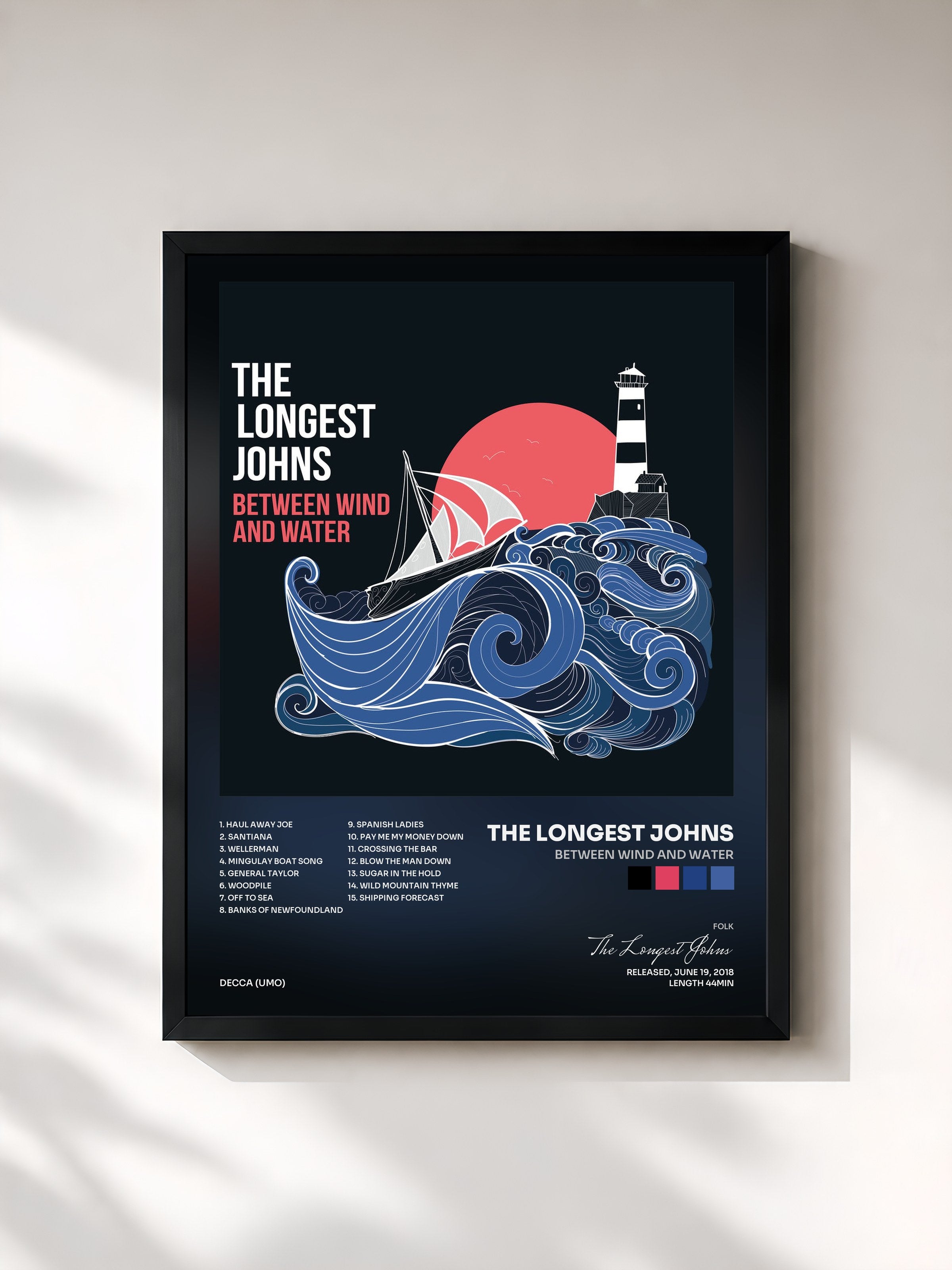 #noir Tableau de l'album Between Wind And Water de The Longest Johns, cadre noir, imprimé et encadré en France