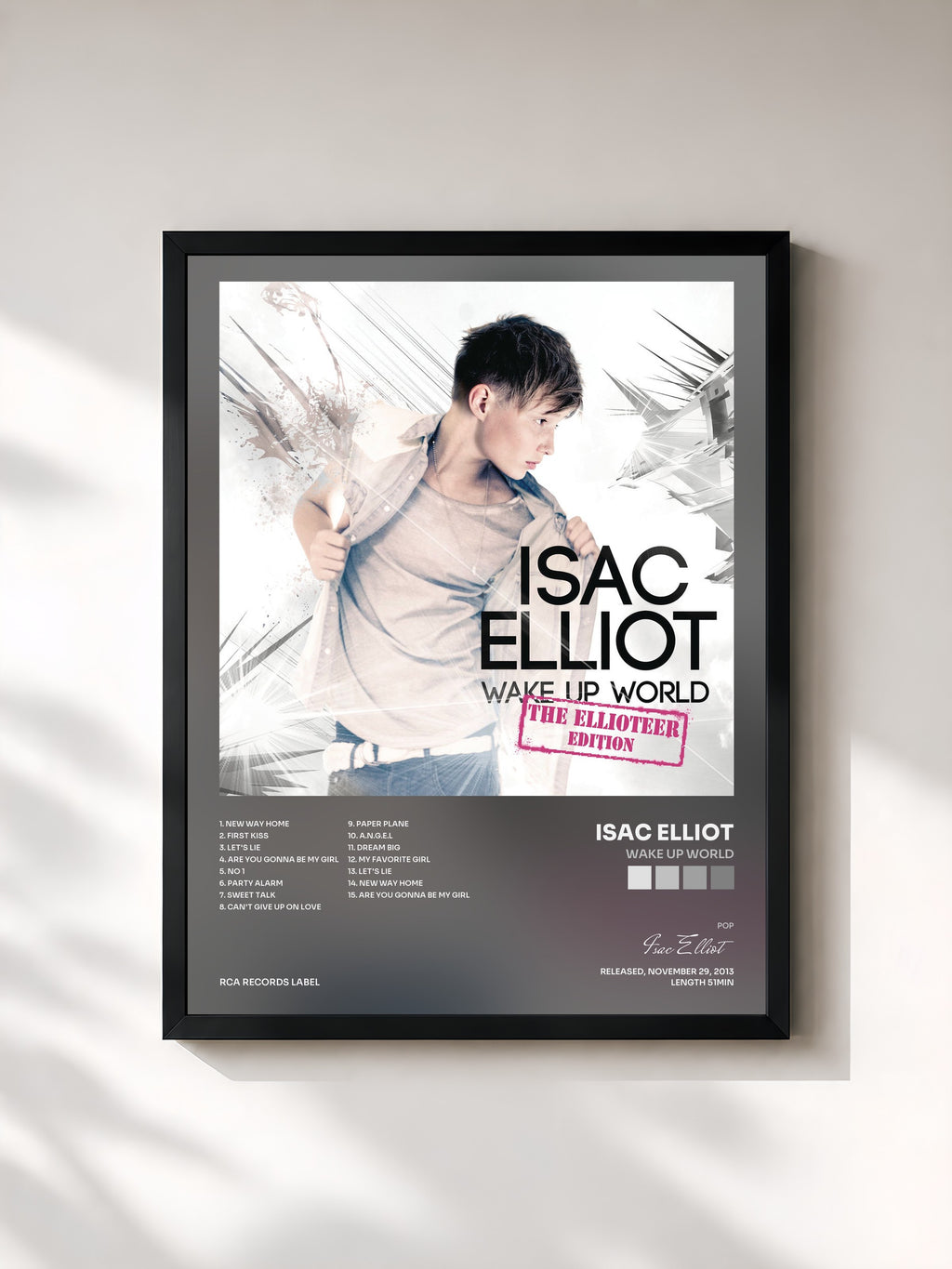 #noir Tableau de l'album Wake Up World de Isac Elliot, cadre noir, imprimé et encadré en France