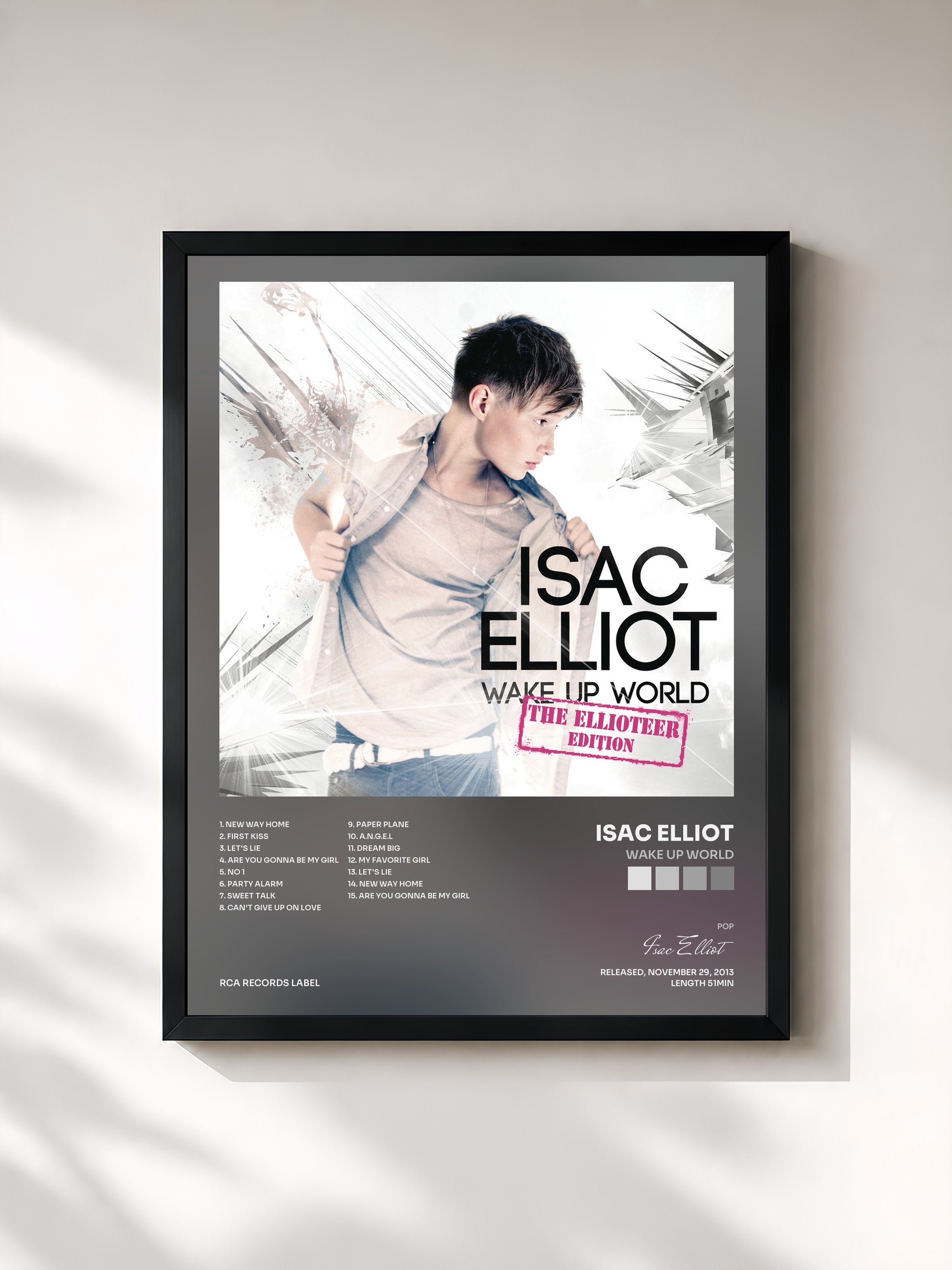 #noir Tableau de l'album Wake Up World de Isac Elliot, cadre noir, imprimé et encadré en France