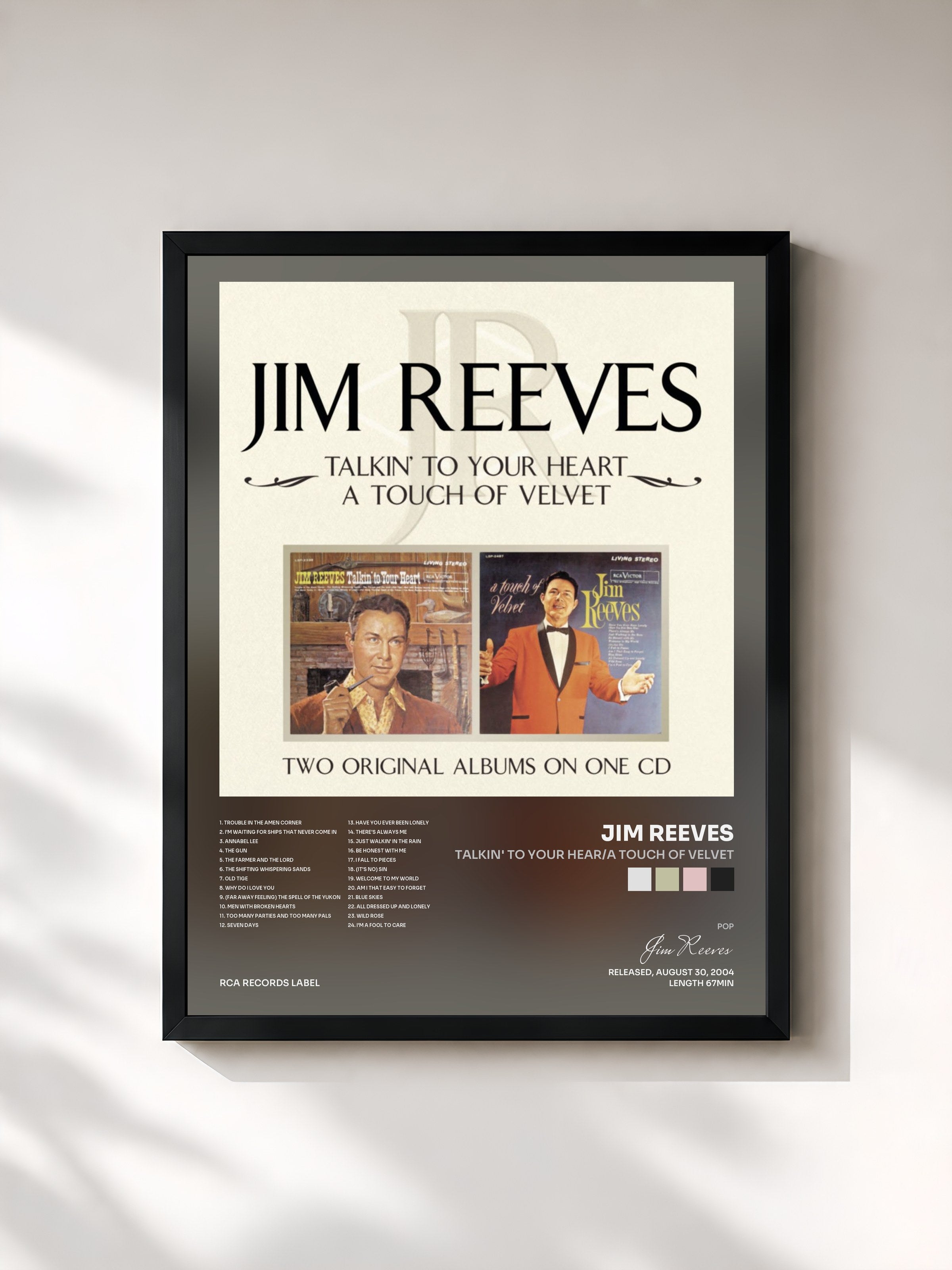 #noir Tableau de l'album Talkin' To Your Hear/A Touch of Velvet de Jim Reeves, cadre noir, imprimé et encadré en France