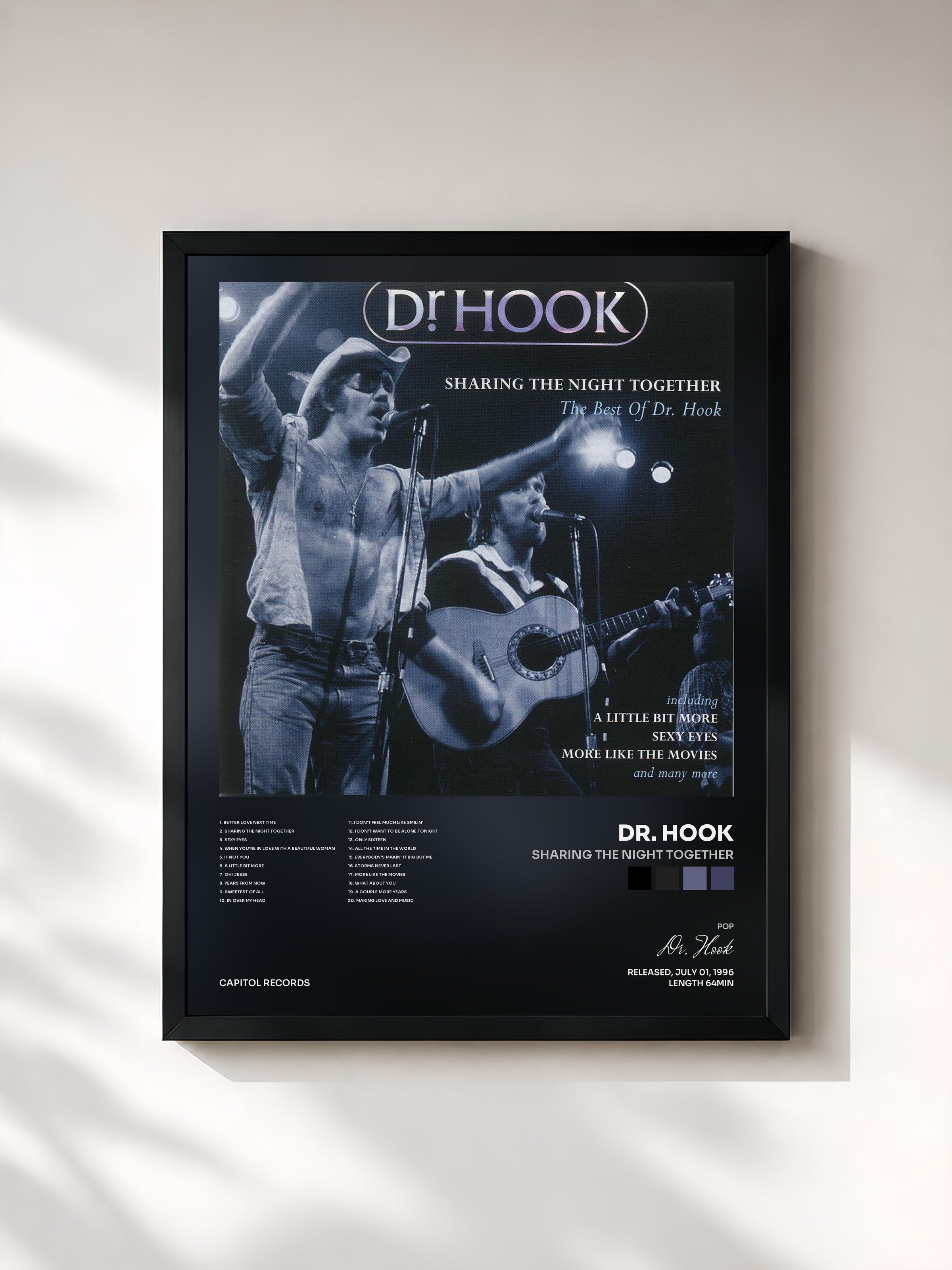 #noir Tableau de l'album Sharing The Night Together de Dr. Hook, cadre noir, imprimé et encadré en France