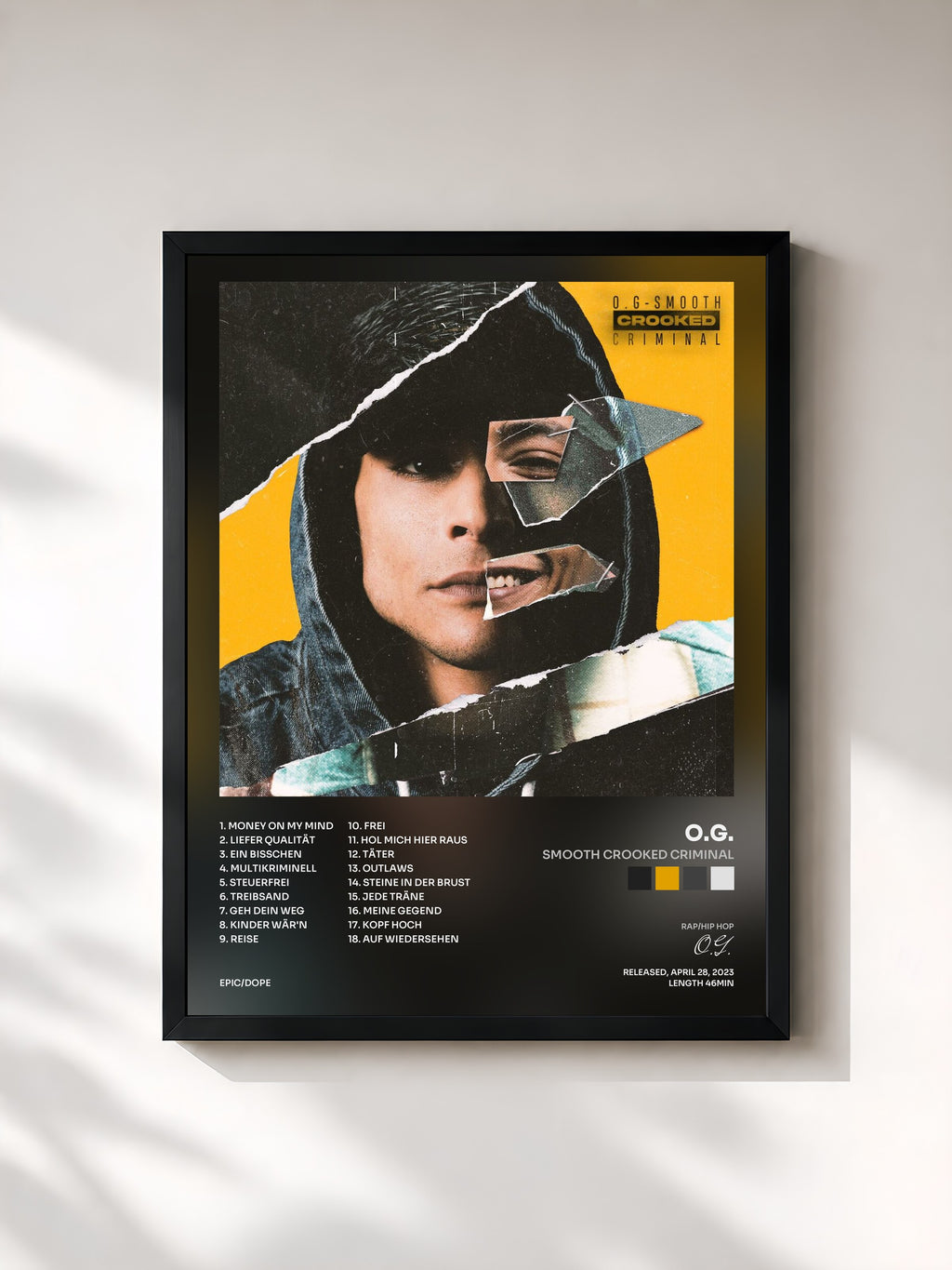 #noir Tableau de l'album Smooth Crooked Criminal de O.G., cadre noir, imprimé et encadré en France