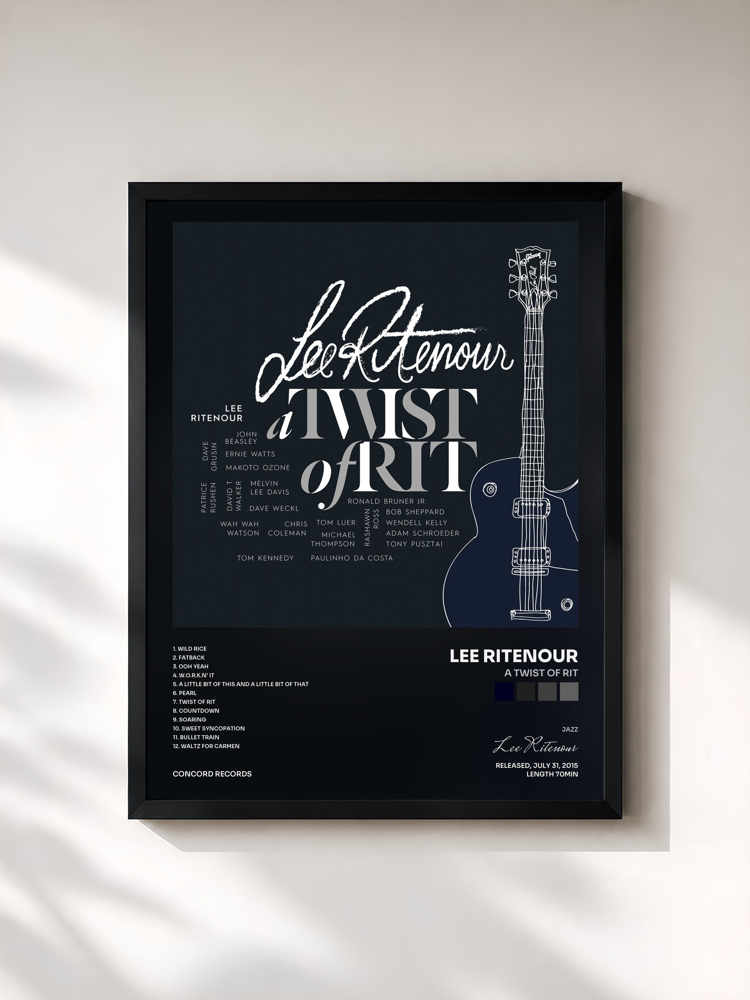 #noir Tableau de l'album A Twist Of Rit de Lee Ritenour, cadre noir, imprimé et encadré en France