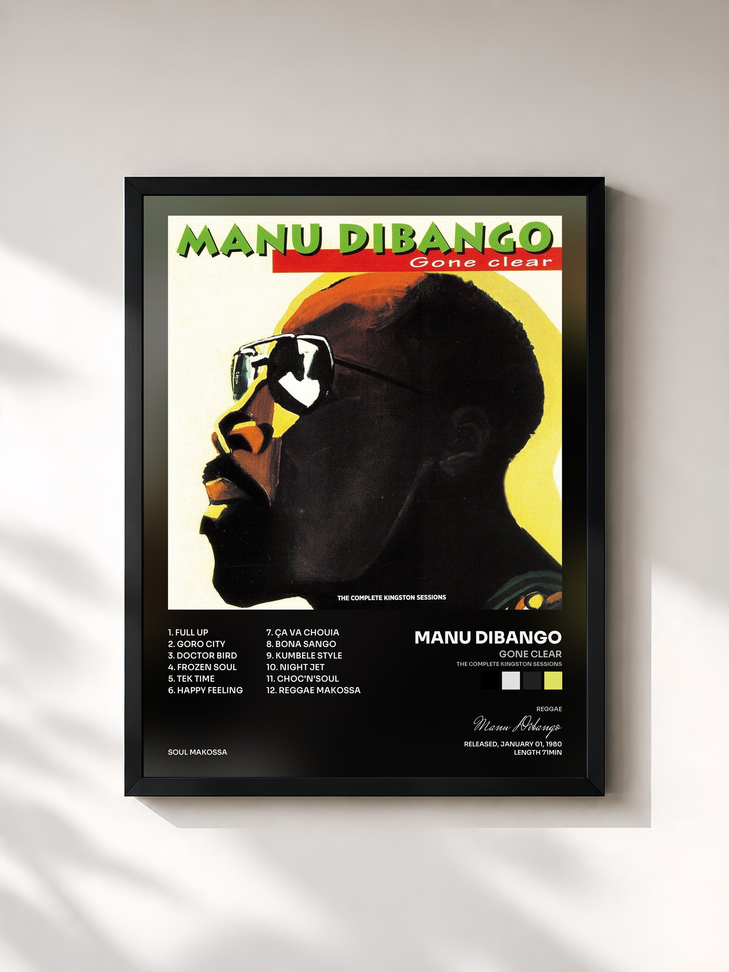 #noir Tableau de l'album Gone Clear (The Complete Kingston Sessions) de Manu Dibango, cadre noir, imprimé et encadré en France