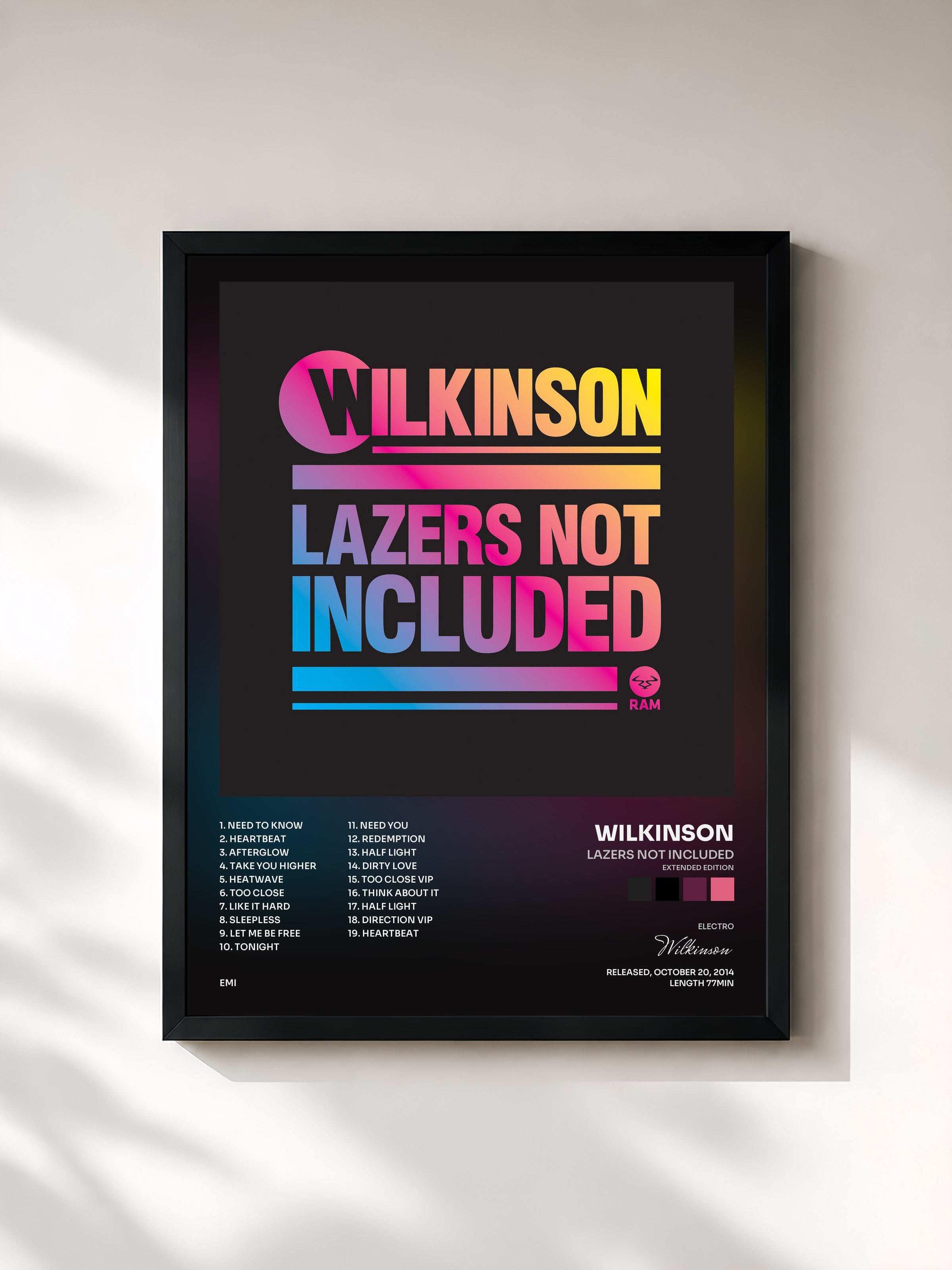 #noir Tableau de l'album Lazers Not Included (Extended Edition) de Wilkinson, cadre noir, imprimé et encadré en France