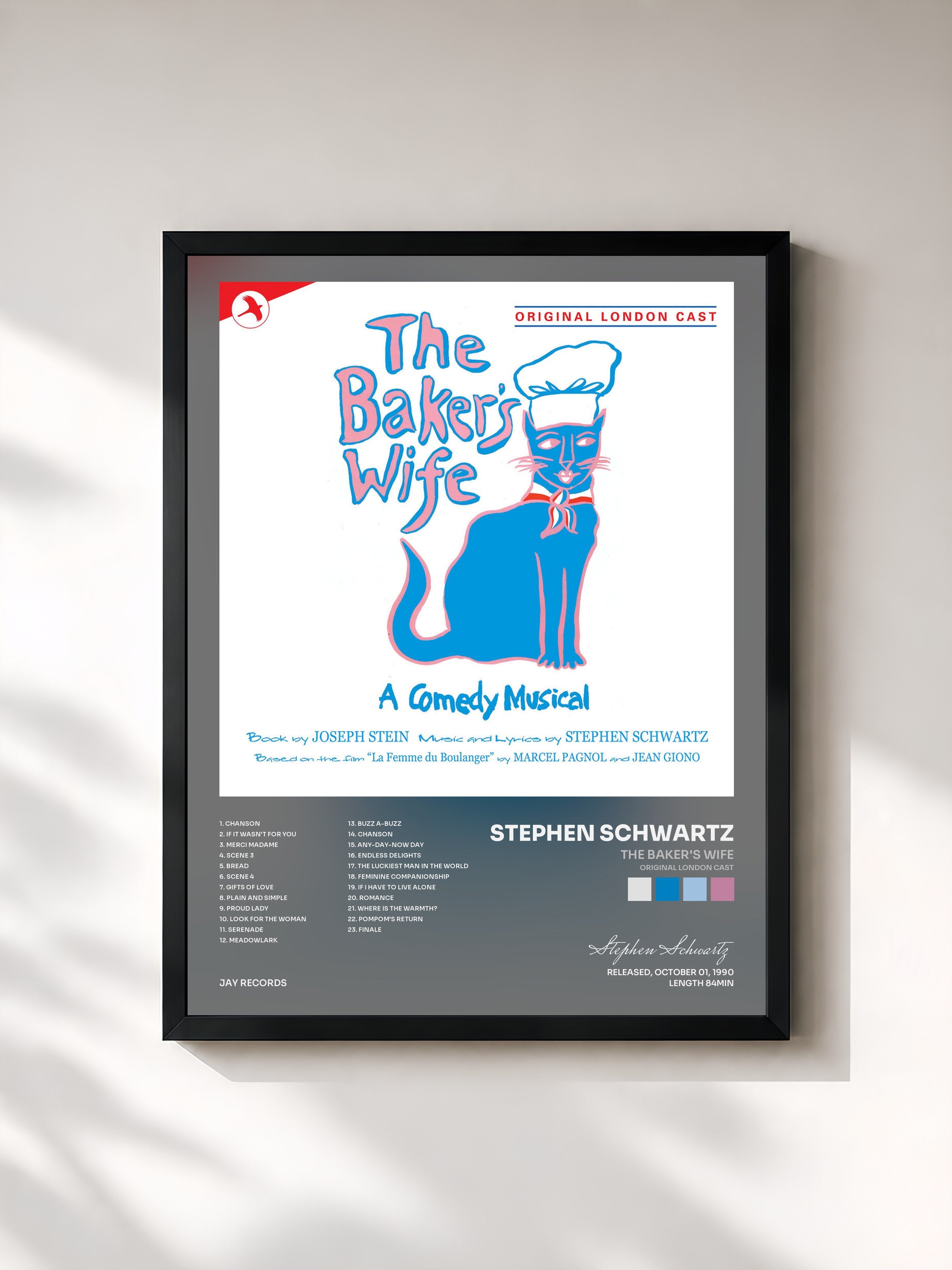 #noir Tableau de l'album The Baker's Wife (Original London Cast) de Stephen Schwartz, cadre noir, imprimé et encadré en France
