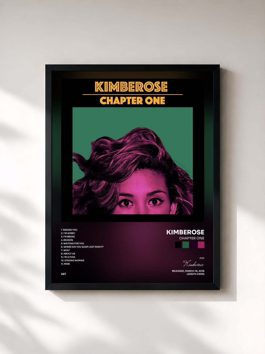 #noir Tableau de l'album Chapter One de Kimberose, cadre noir, imprimé et encadré en France