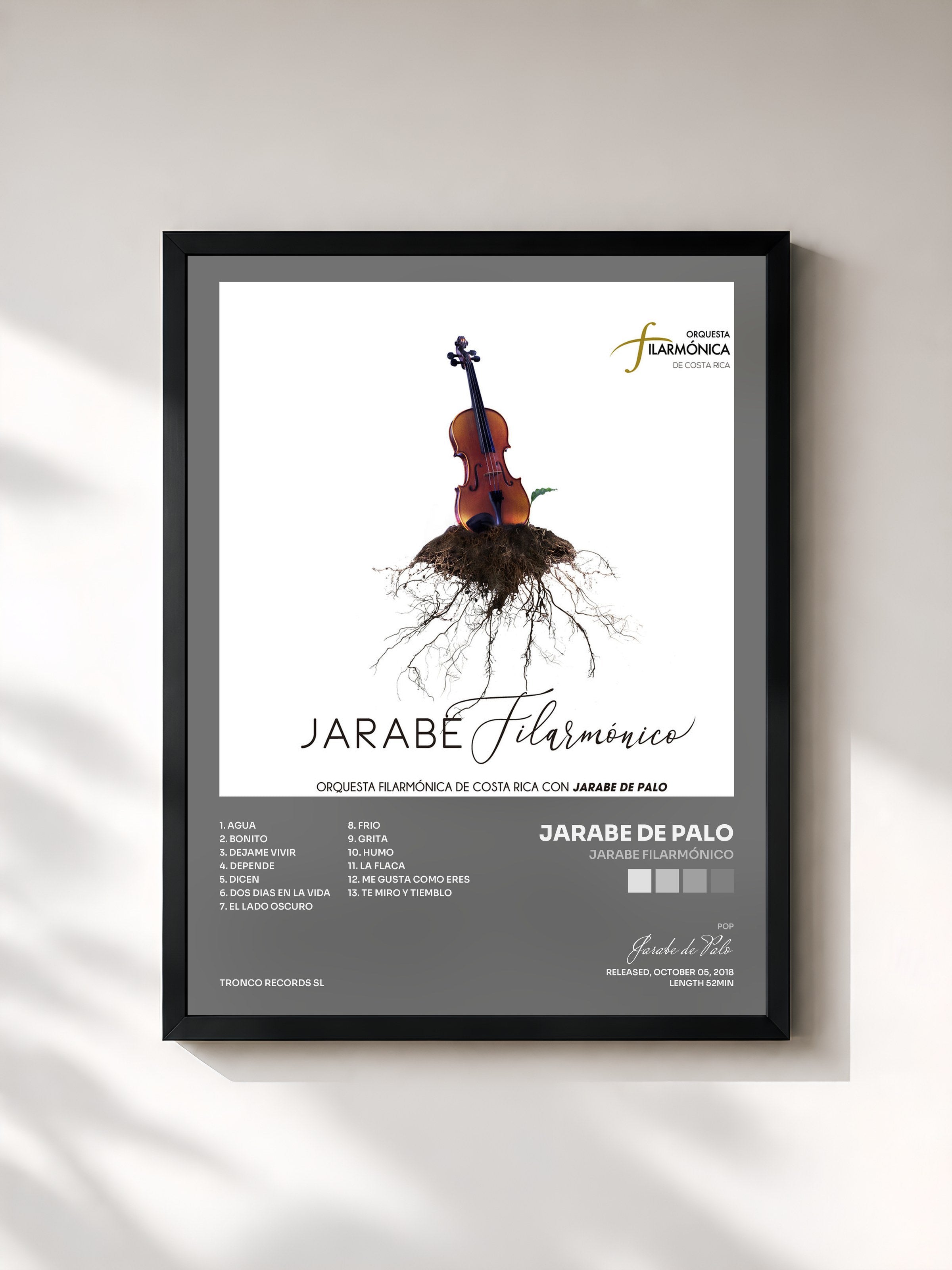 #noir Tableau de l'album Jarabe Filarmónico de Jarabe de Palo, cadre noir, imprimé et encadré en France
