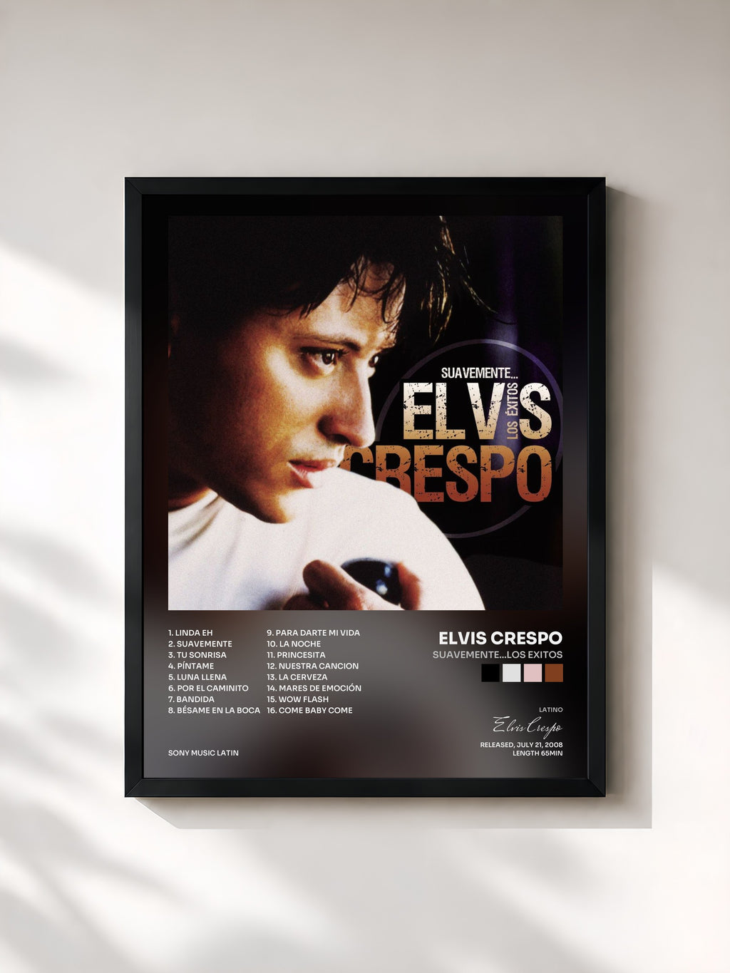 #noir Tableau de l'album Suavemente...Los Exitos de Elvis Crespo, cadre noir, imprimé et encadré en France