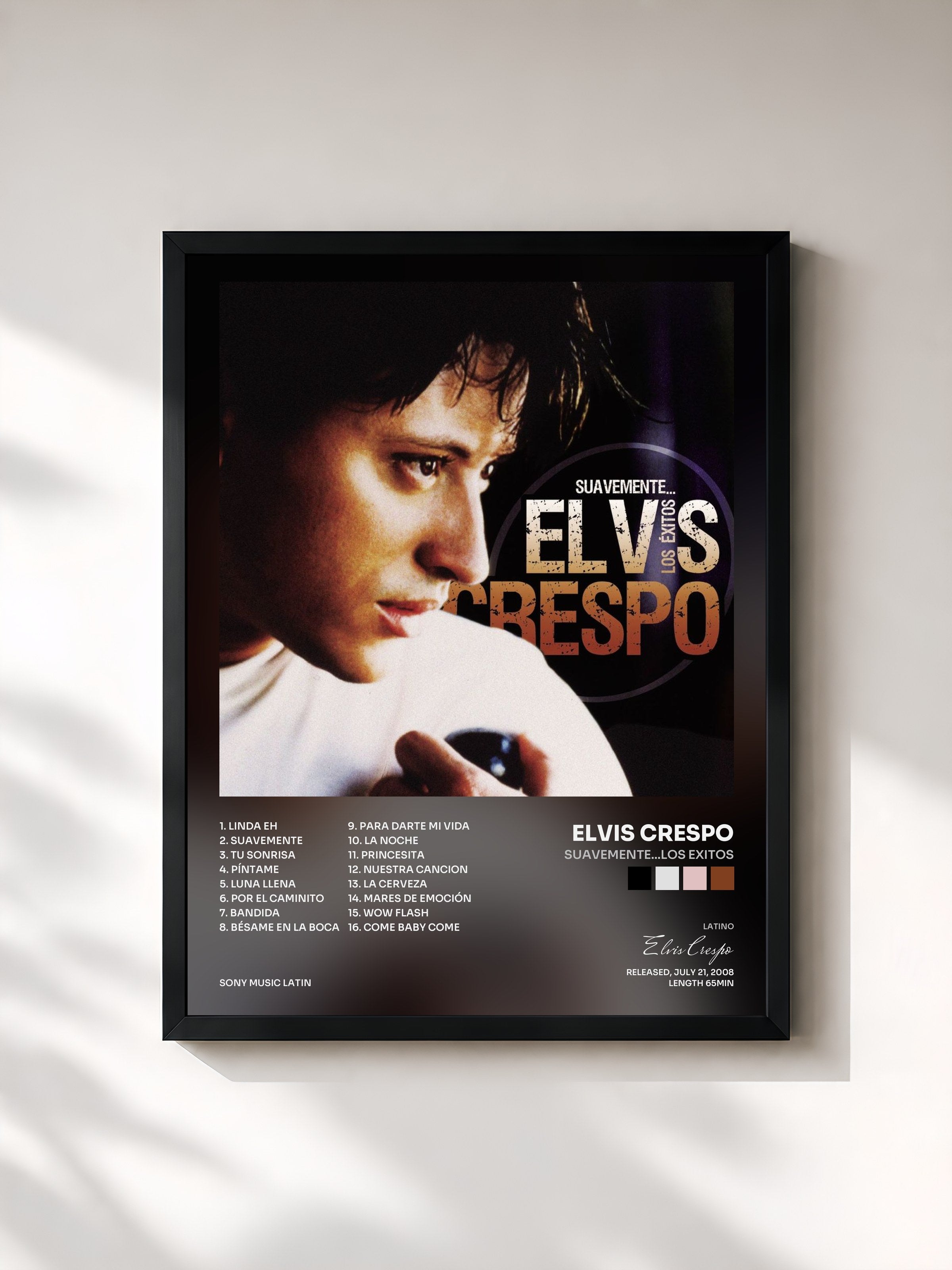 #noir Tableau de l'album Suavemente...Los Exitos de Elvis Crespo, cadre noir, imprimé et encadré en France
