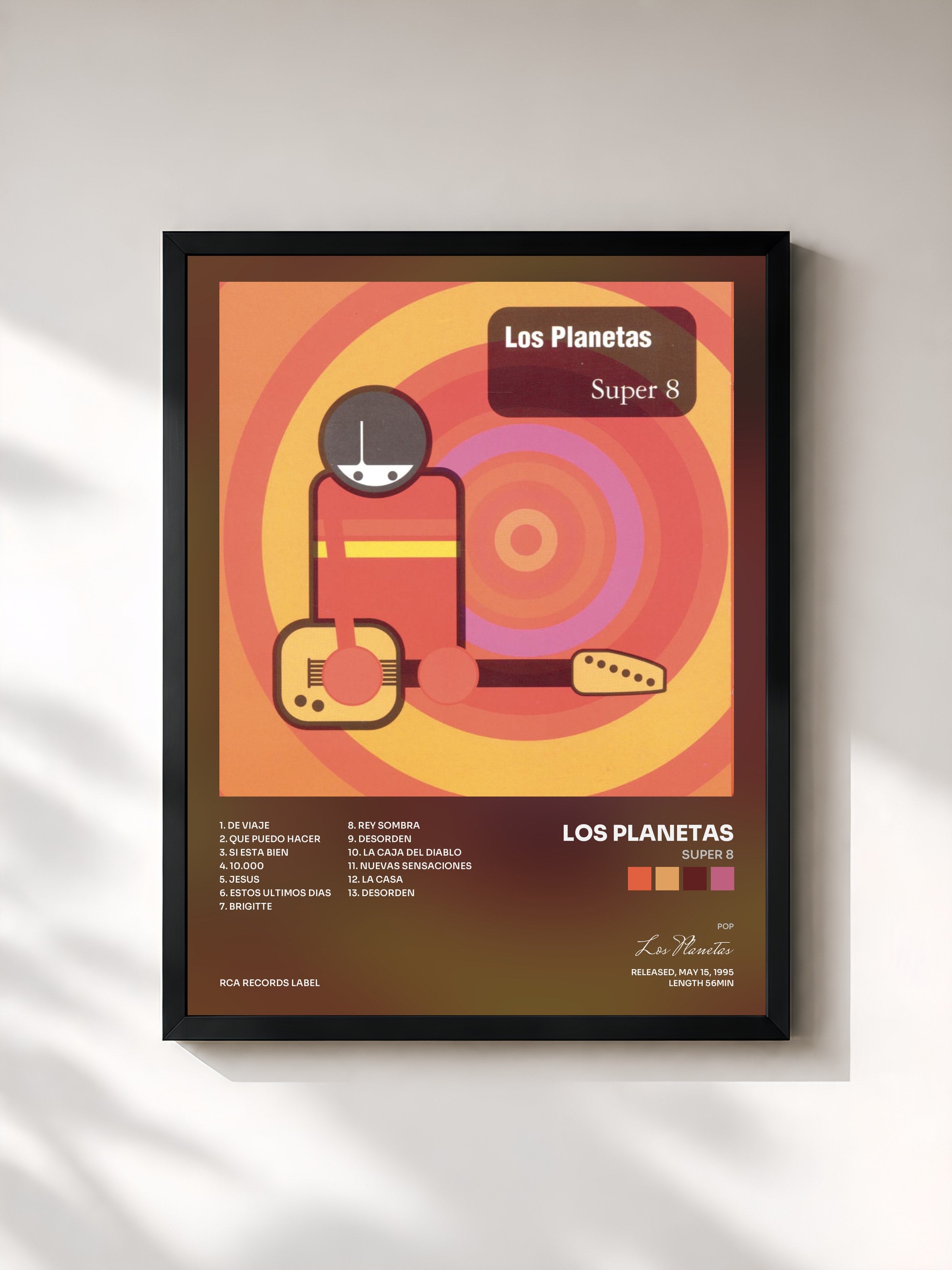 #noir Tableau de l'album Super 8 de Los Planetas, cadre noir, imprimé et encadré en France