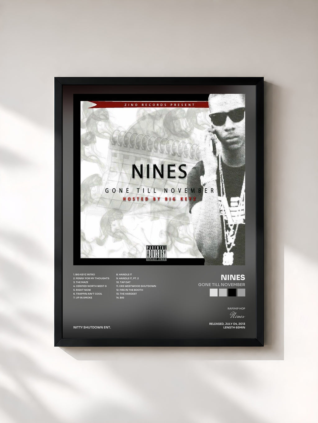 #noir Tableau de l'album Gone Till November de Nines, cadre noir, imprimé et encadré en France