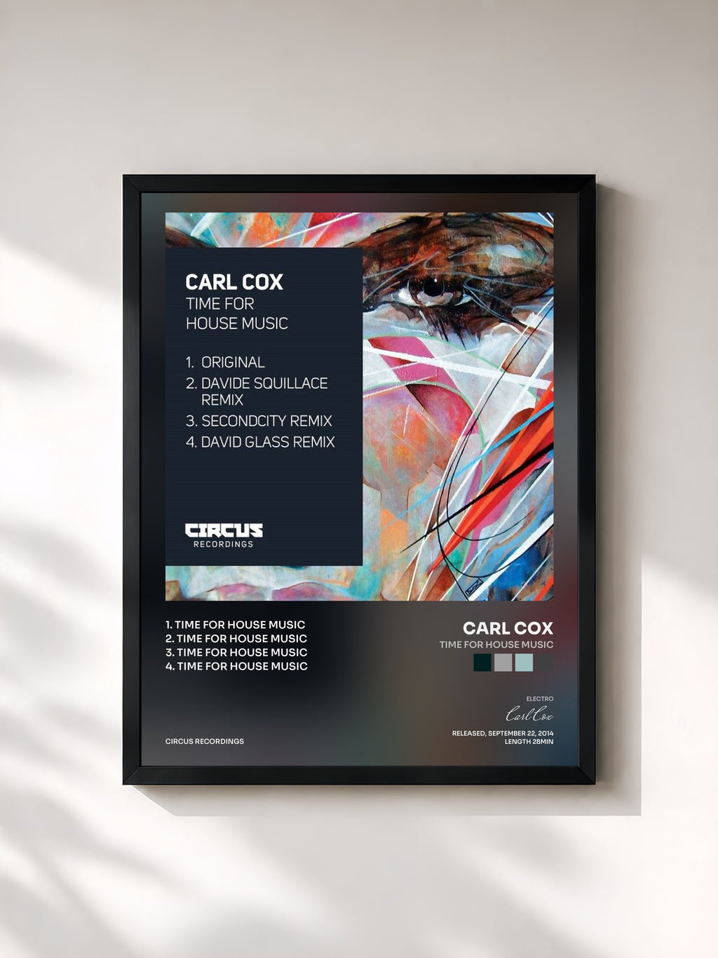 #noir Tableau de l'album Time for House Music de Carl Cox, cadre noir, imprimé et encadré en France