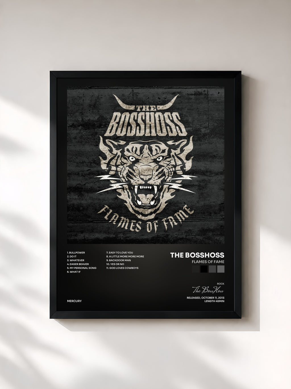 #noir Tableau de l'album Flames Of Fame de The BossHoss, cadre noir, imprimé et encadré en France