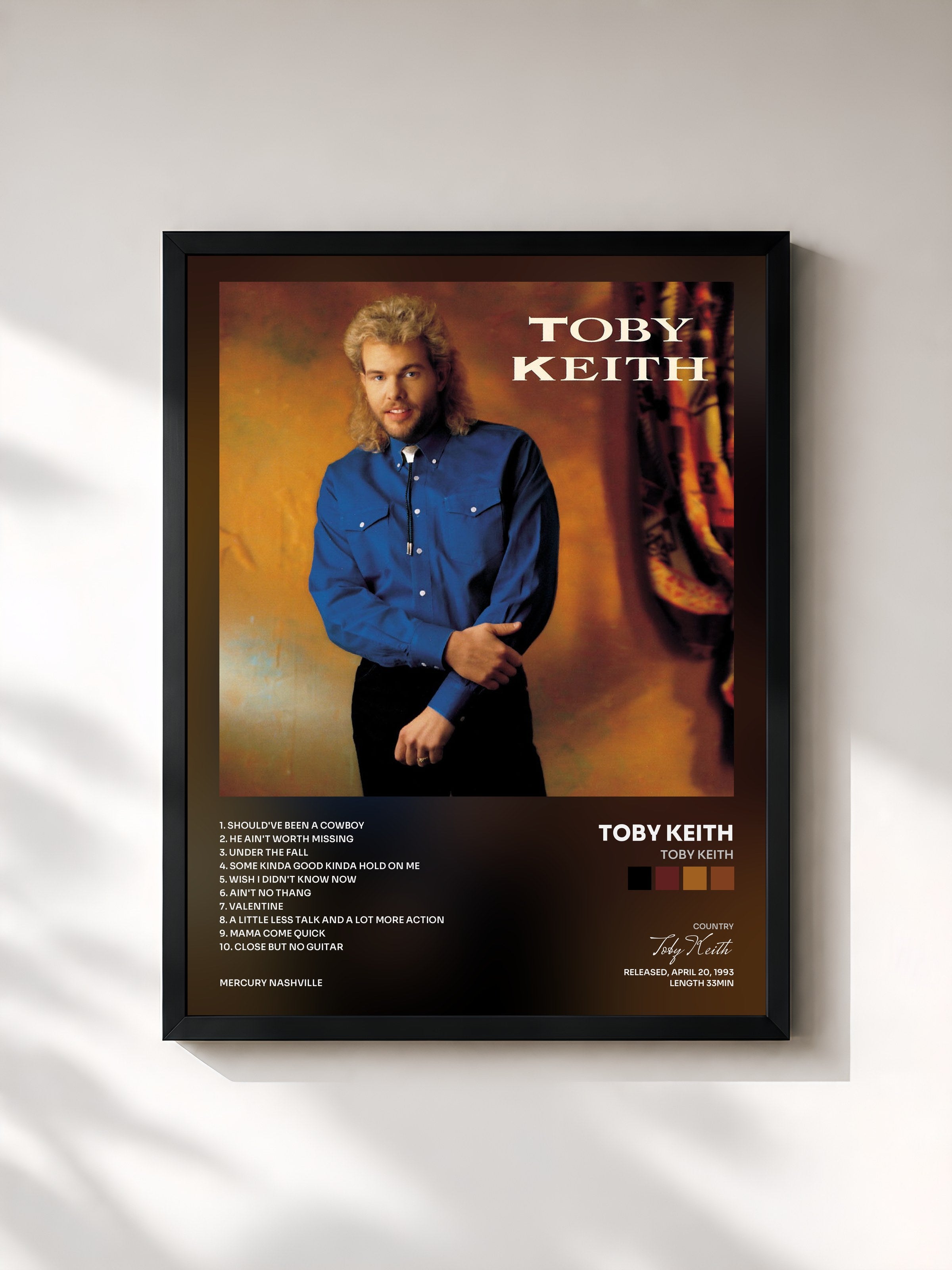 #noir Tableau de l'album Toby Keith de Toby Keith, cadre noir, imprimé et encadré en France