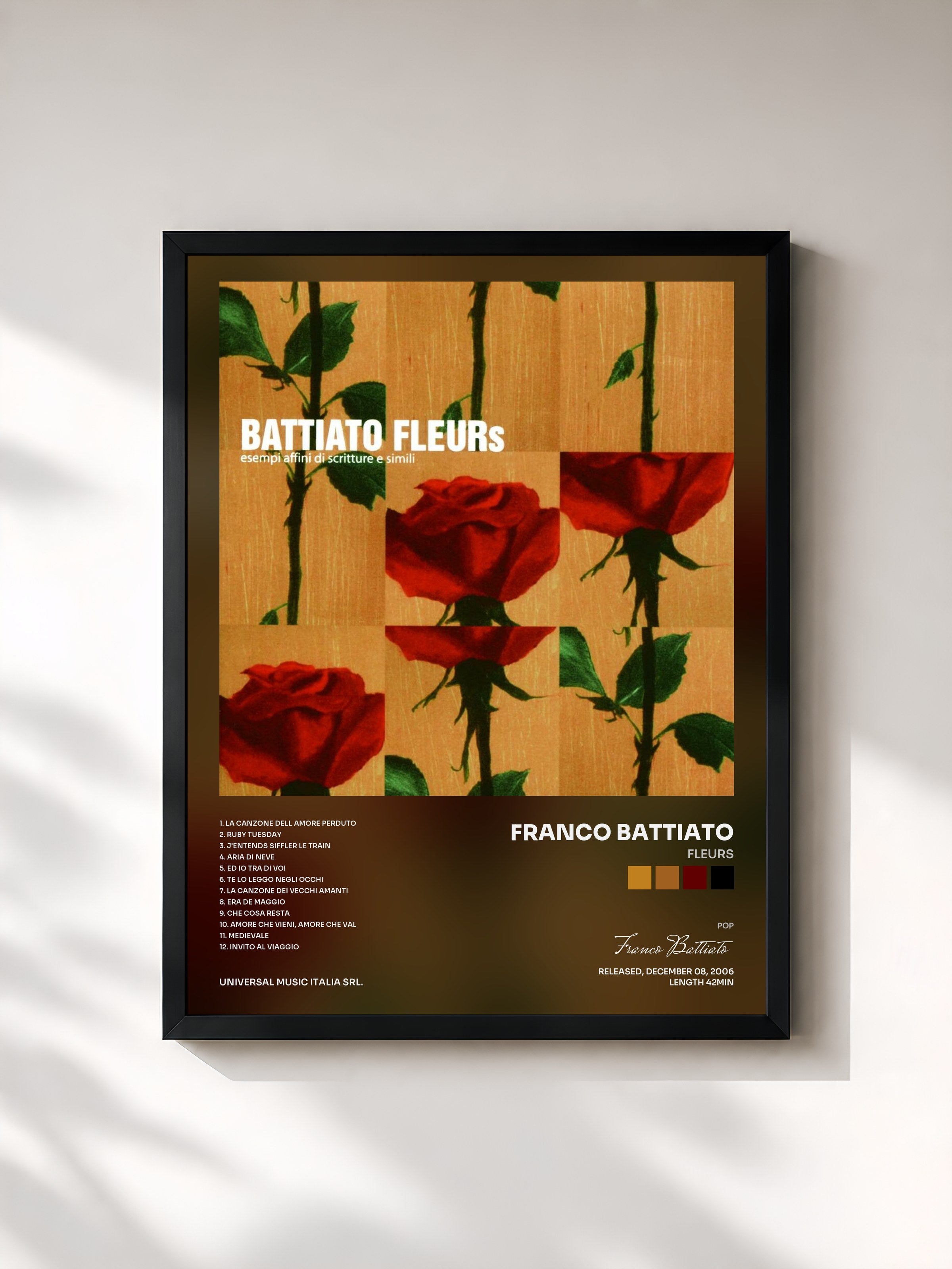 #noir Tableau de l'album Fleurs de Franco Battiato, cadre noir, imprimé et encadré en France