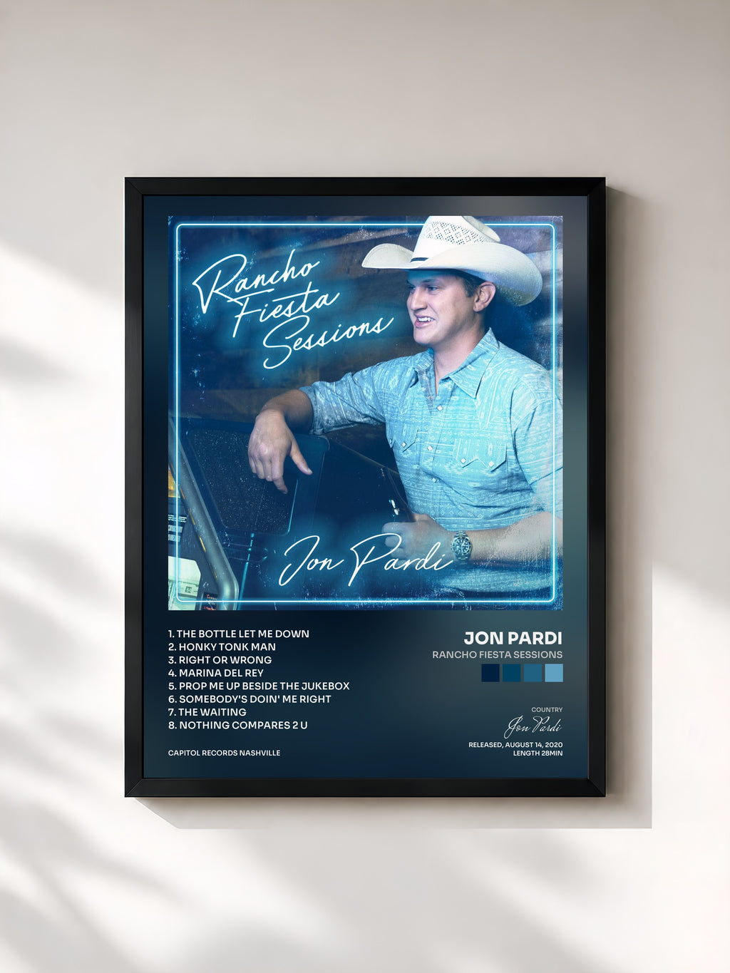 #noir Tableau de l'album Rancho Fiesta Sessions de Jon Pardi, cadre noir, imprimé et encadré en France