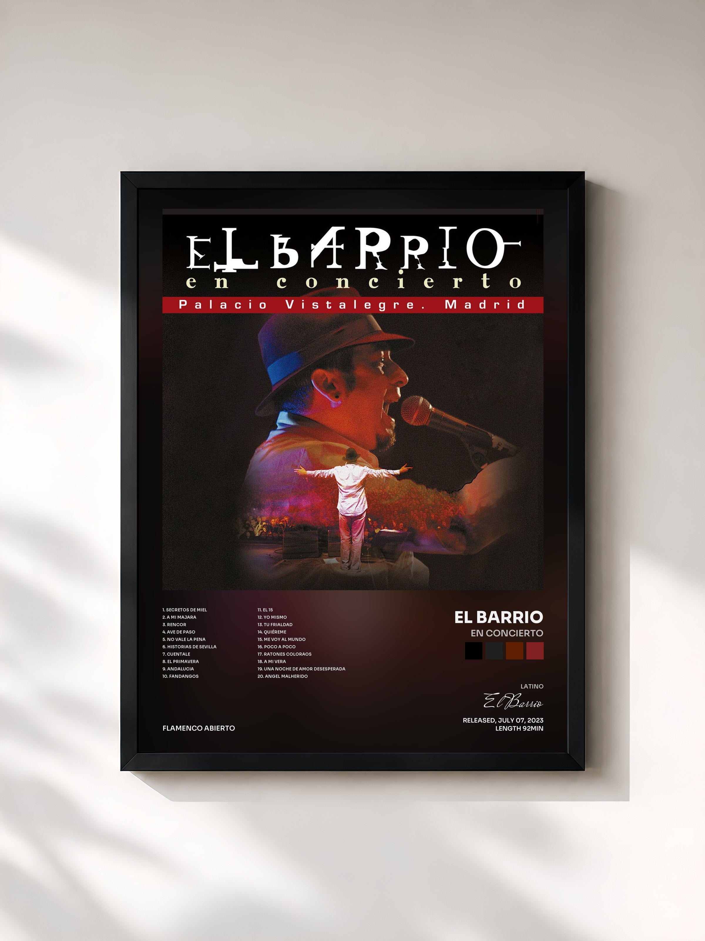 #noir Tableau de l'album En Concierto de El Barrio, cadre noir, imprimé et encadré en France