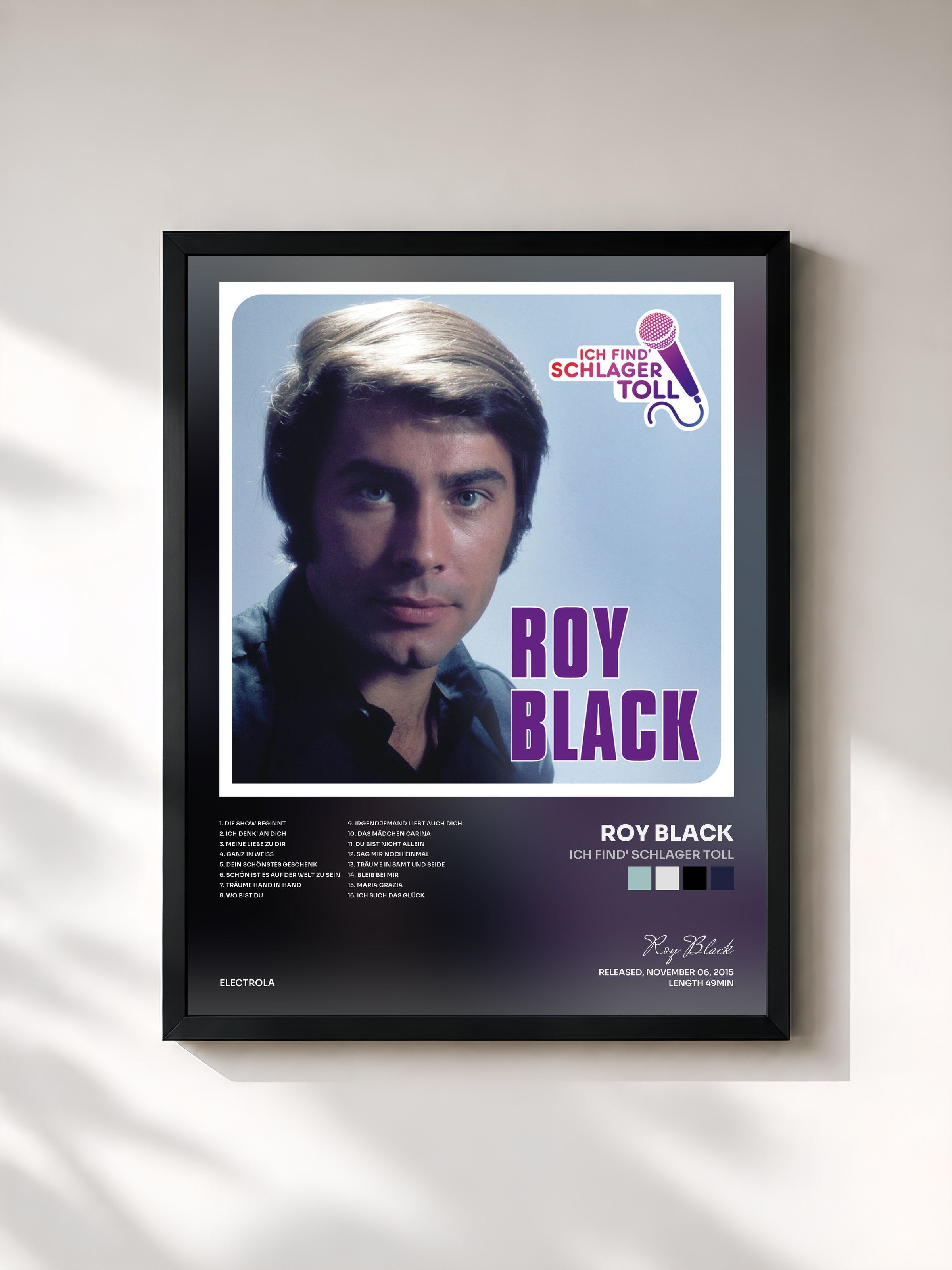 #noir Tableau de l'album Ich find' Schlager toll de Roy Black, cadre noir, imprimé et encadré en France