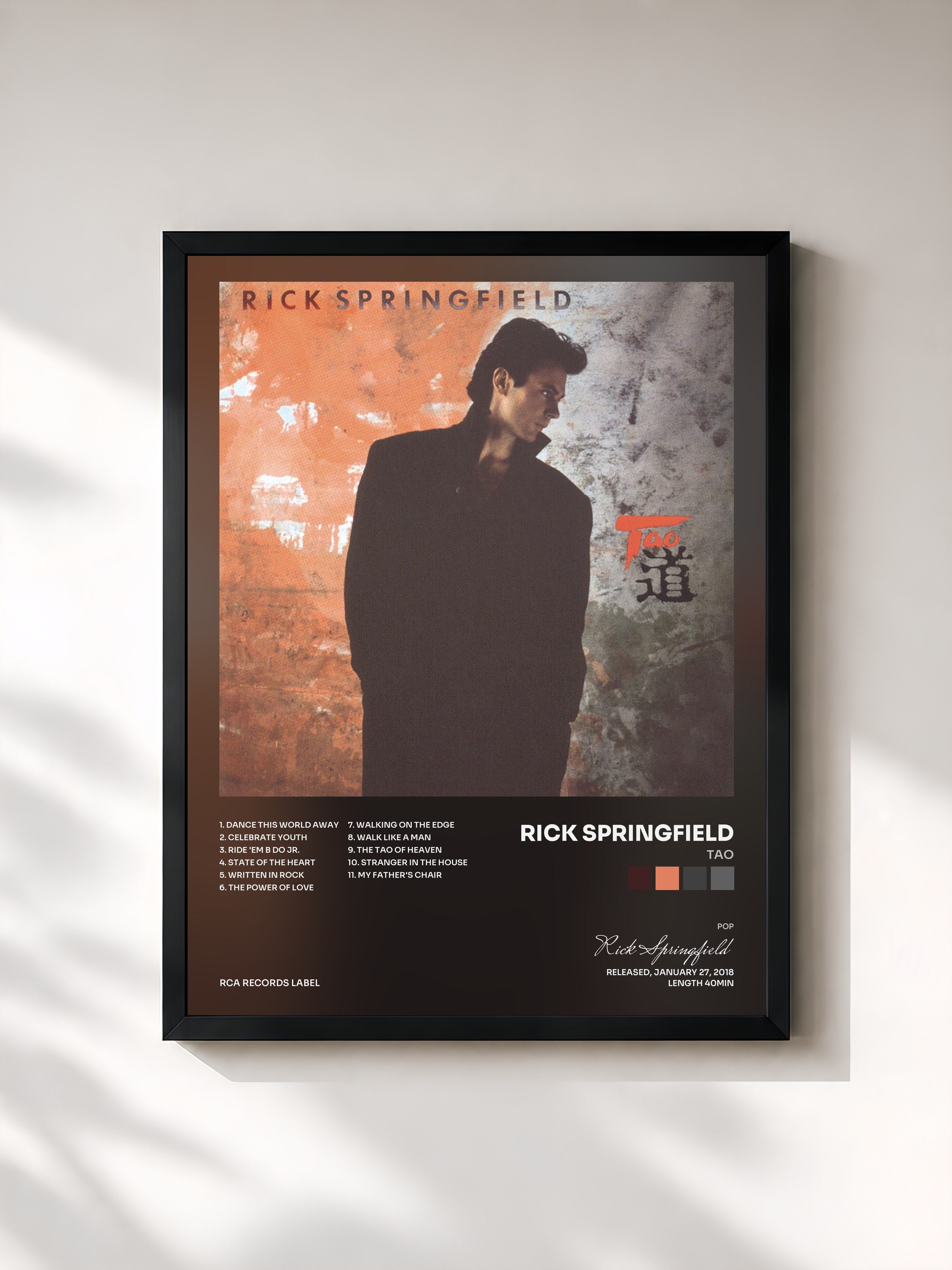 #noir Tableau de l'album Tao de Rick Springfield, cadre noir, imprimé et encadré en France