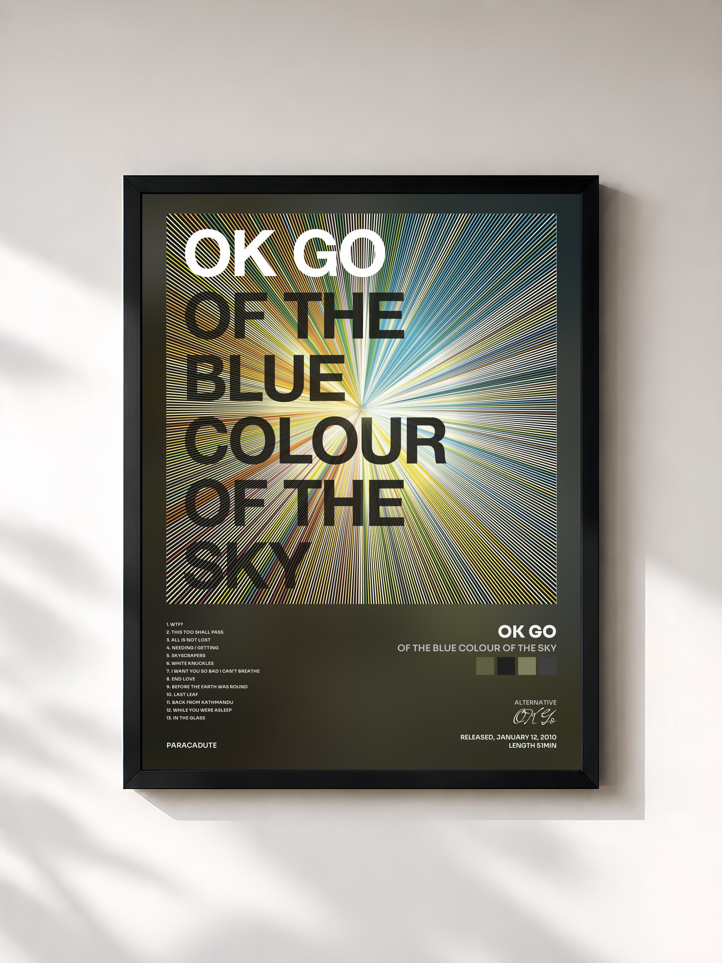 #noir Tableau de l'album Of the Blue Colour of the Sky de OK Go, cadre noir, imprimé et encadré en France