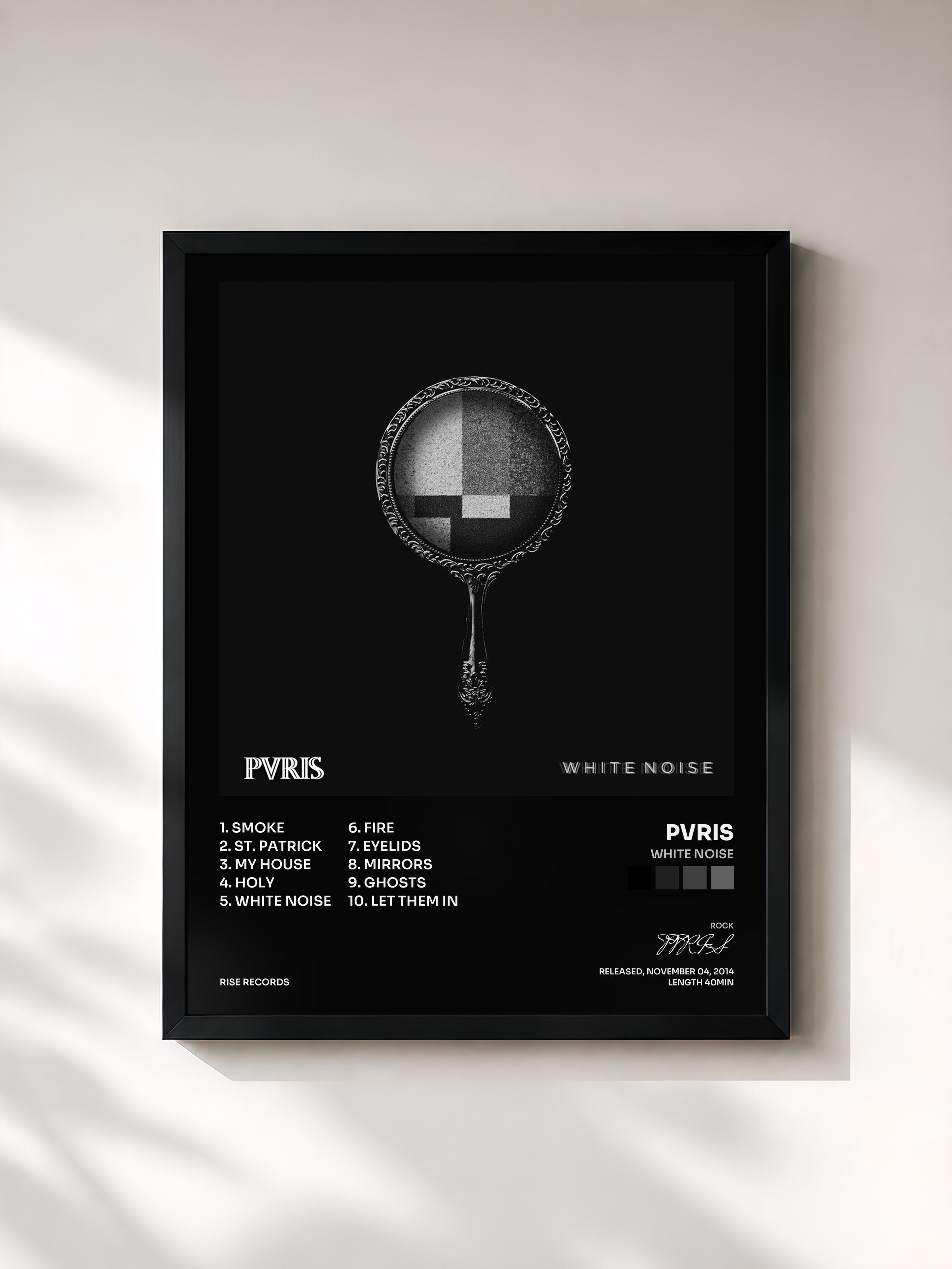 #noir Tableau de l'album White Noise de PVRIS, cadre noir, imprimé et encadré en France
