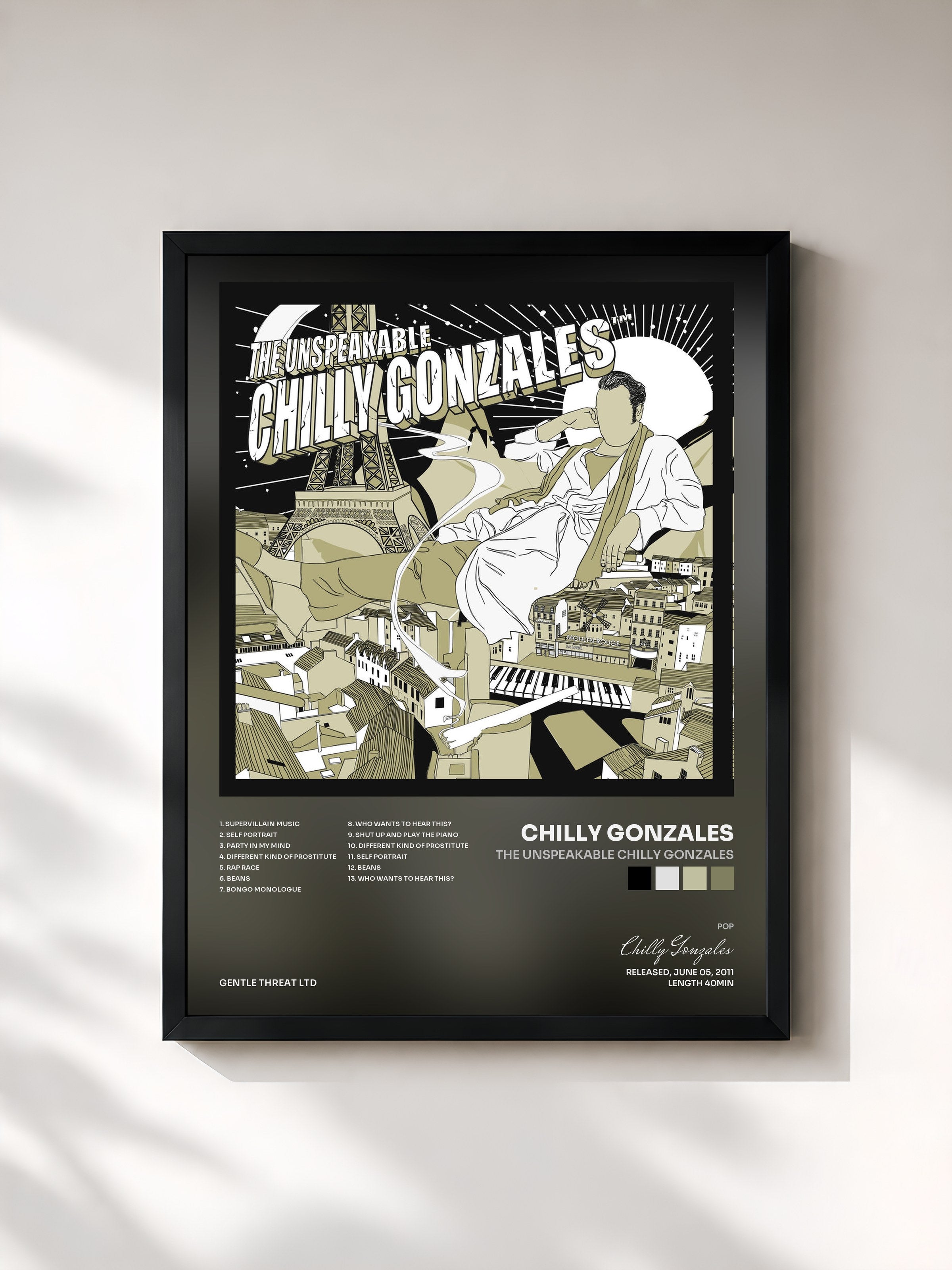 #noir Tableau de l'album The Unspeakable Chilly Gonzales de Chilly Gonzales, cadre noir, imprimé et encadré en France