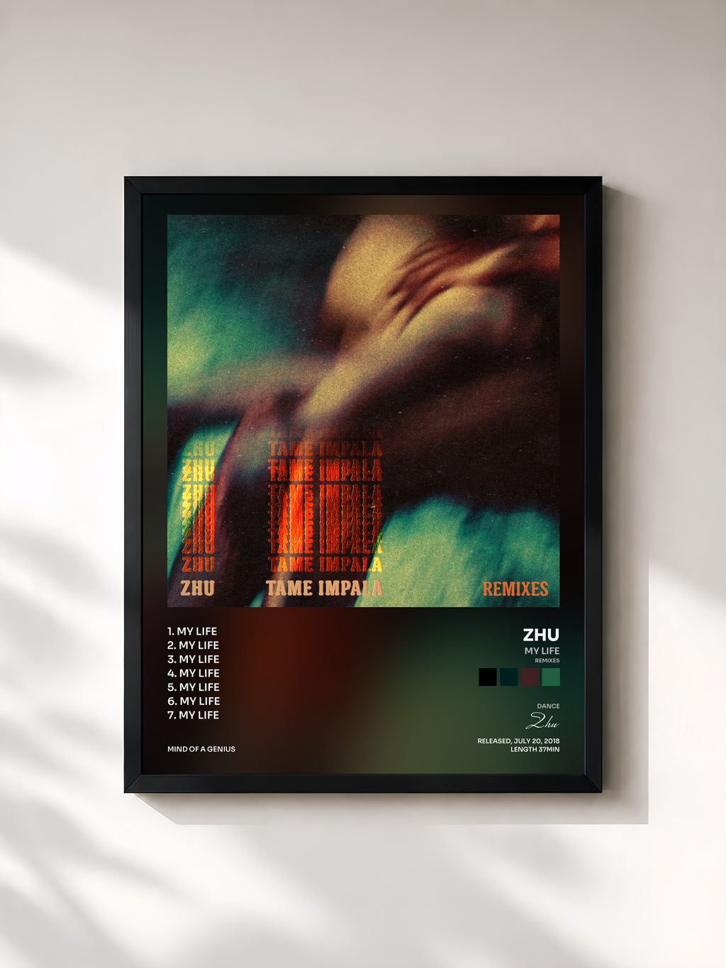 #noir Tableau de l'album My Life (Remixes) de Zhu, cadre noir, imprimé et encadré en France