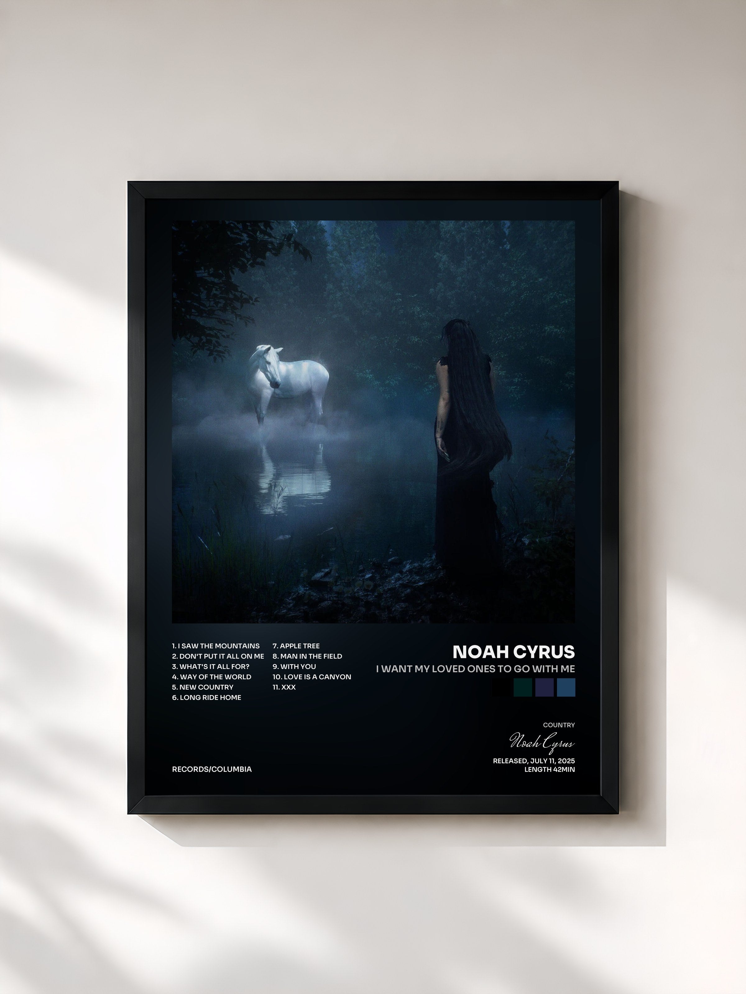 #noir Tableau de l'album I WANT MY LOVED ONES TO GO WITH ME de Noah Cyrus, cadre noir, imprimé et encadré en France