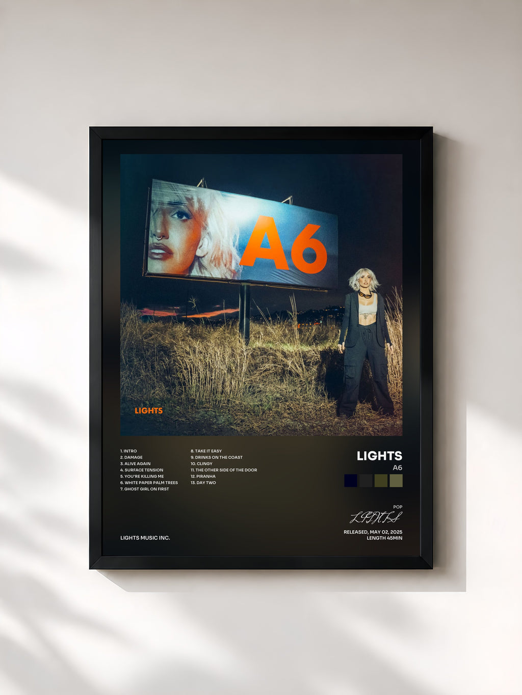 #noir Tableau de l'album A6 de LIGHTS, cadre noir, imprimé et encadré en France