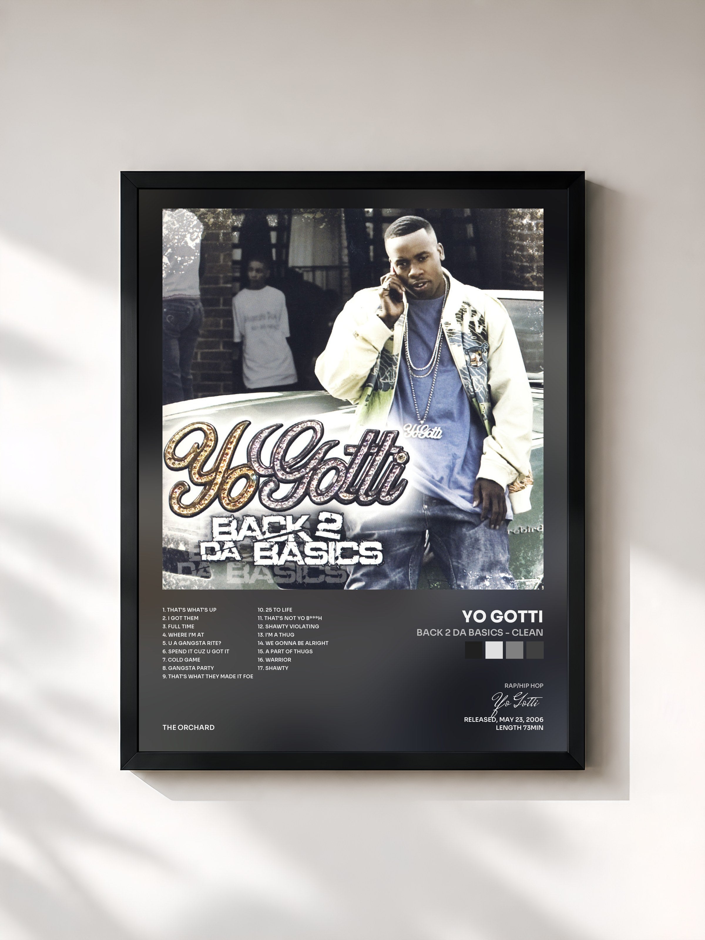 #noir Tableau de l'album Back 2 Da Basics - Clean de Yo Gotti, cadre noir, imprimé et encadré en France