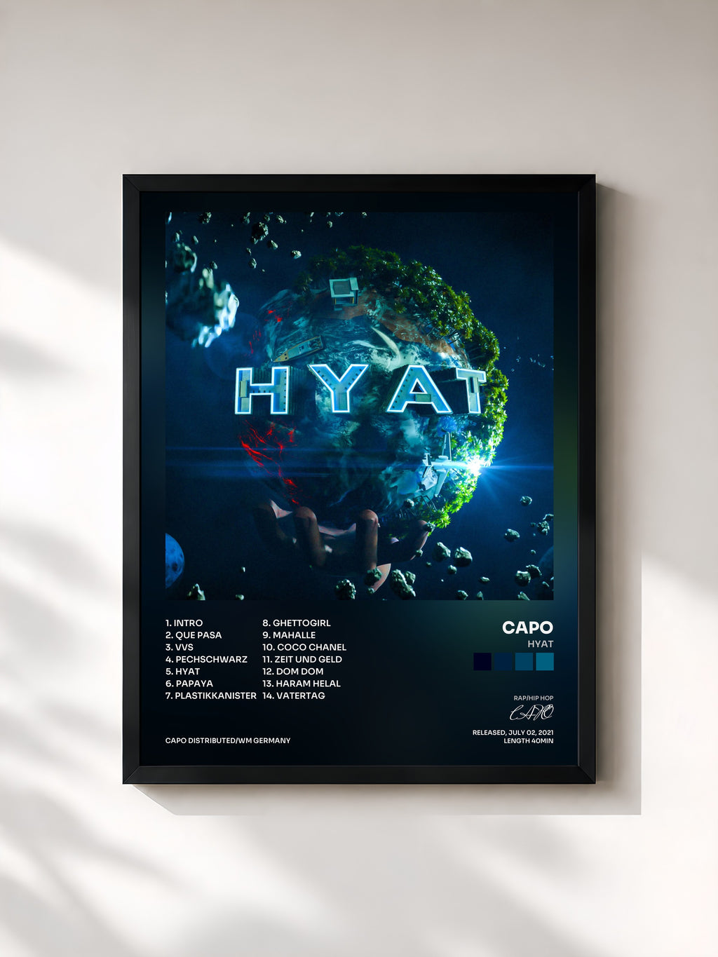 #noir Tableau de l'album HYAT de CAPO, cadre noir, imprimé et encadré en France