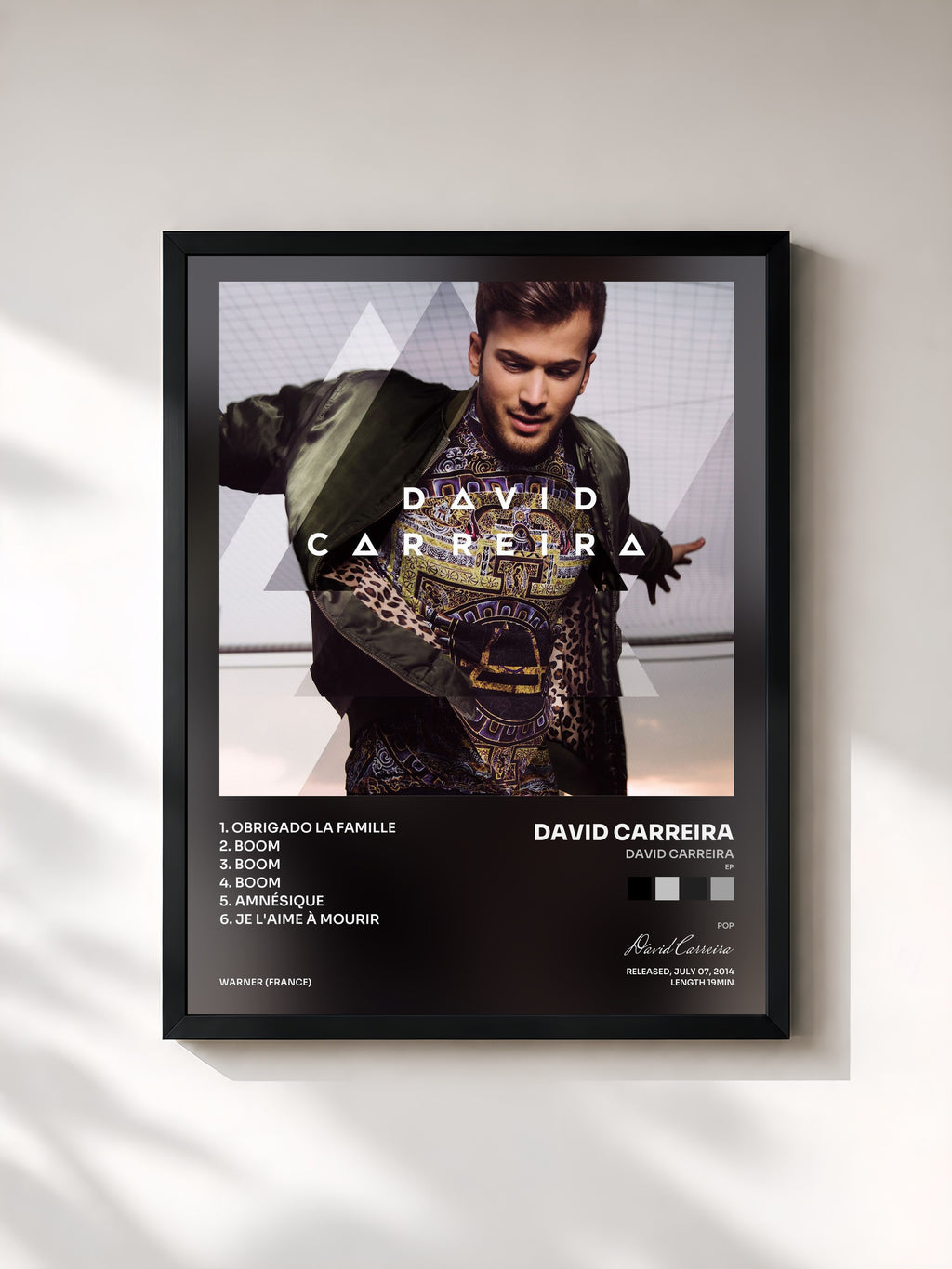 #noir Tableau de l'album David Carreira (EP) de David Carreira, cadre noir, imprimé et encadré en France