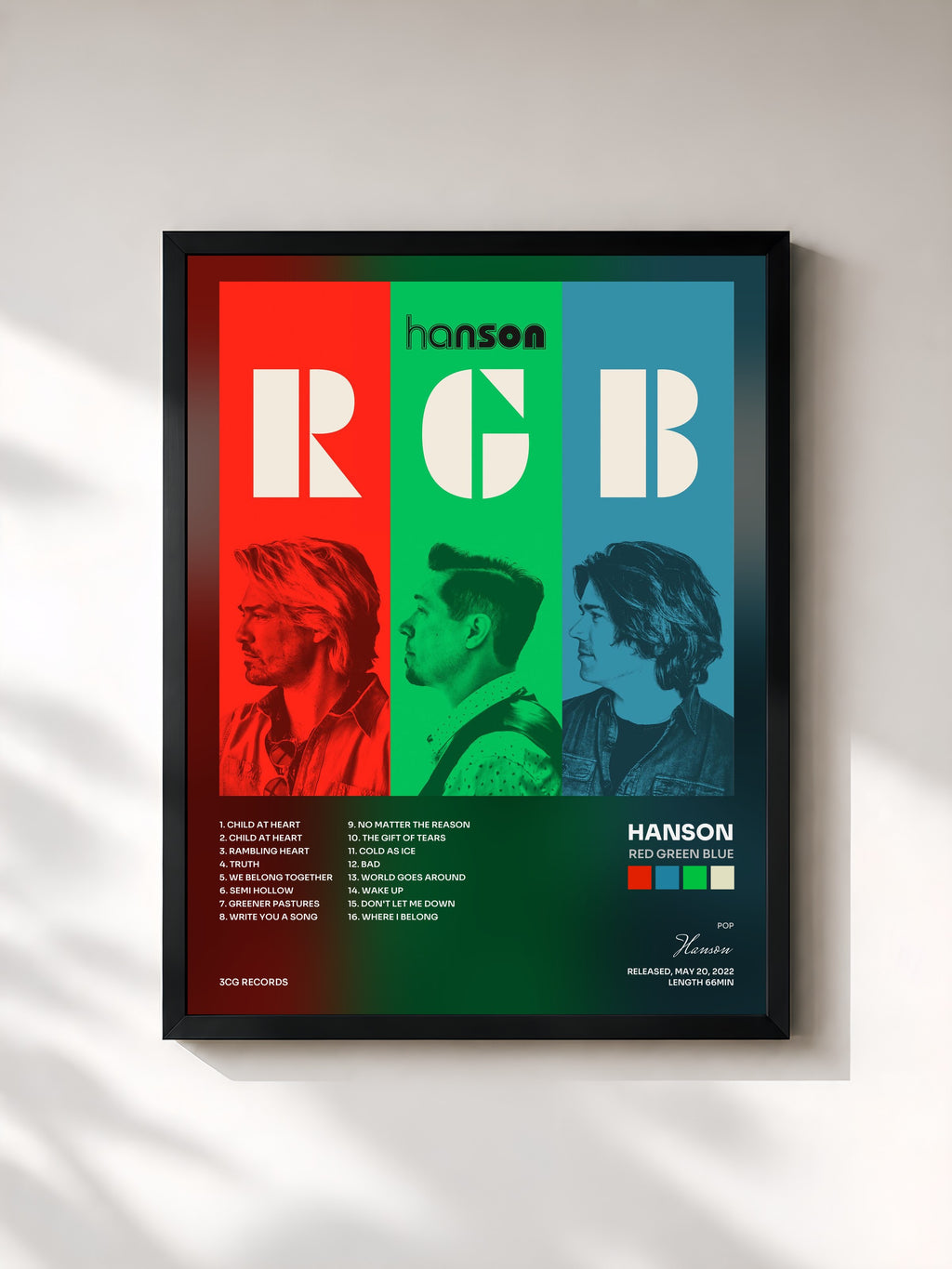 #noir Tableau de l'album Red Green Blue de Hanson, cadre noir, imprimé et encadré en France