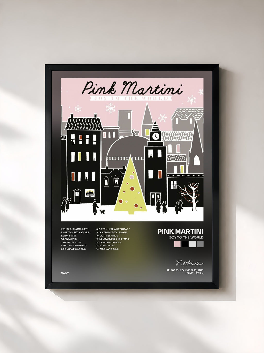 #noir Tableau de l'album Joy to the World de Pink Martini, cadre noir, imprimé et encadré en France