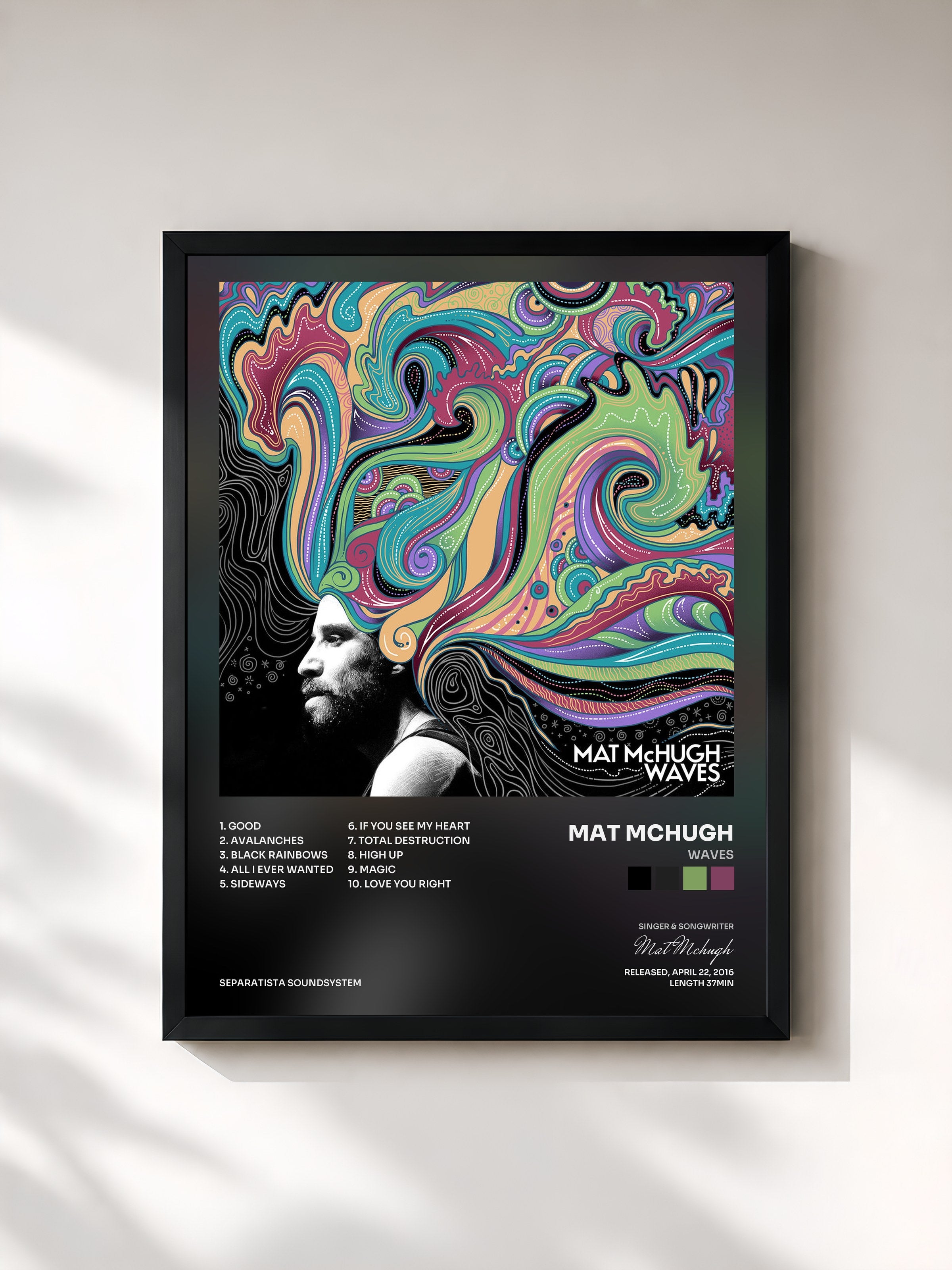 #noir Tableau de l'album WAVES de Mat Mchugh, cadre noir, imprimé et encadré en France