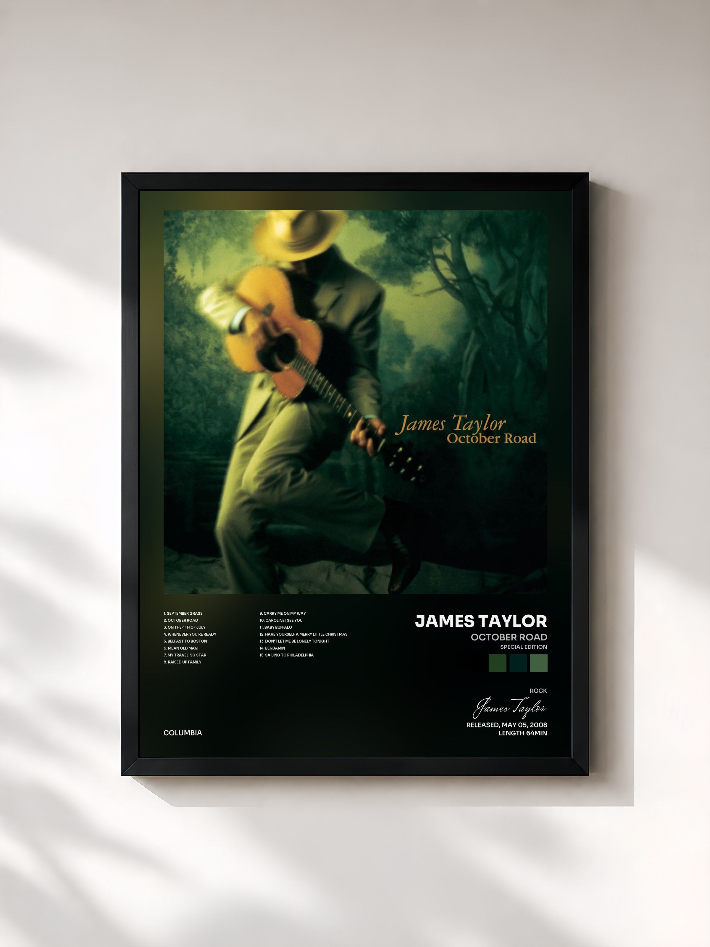 #noir Tableau de l'album October Road (Special Edition) de James Taylor, cadre noir, imprimé et encadré en France