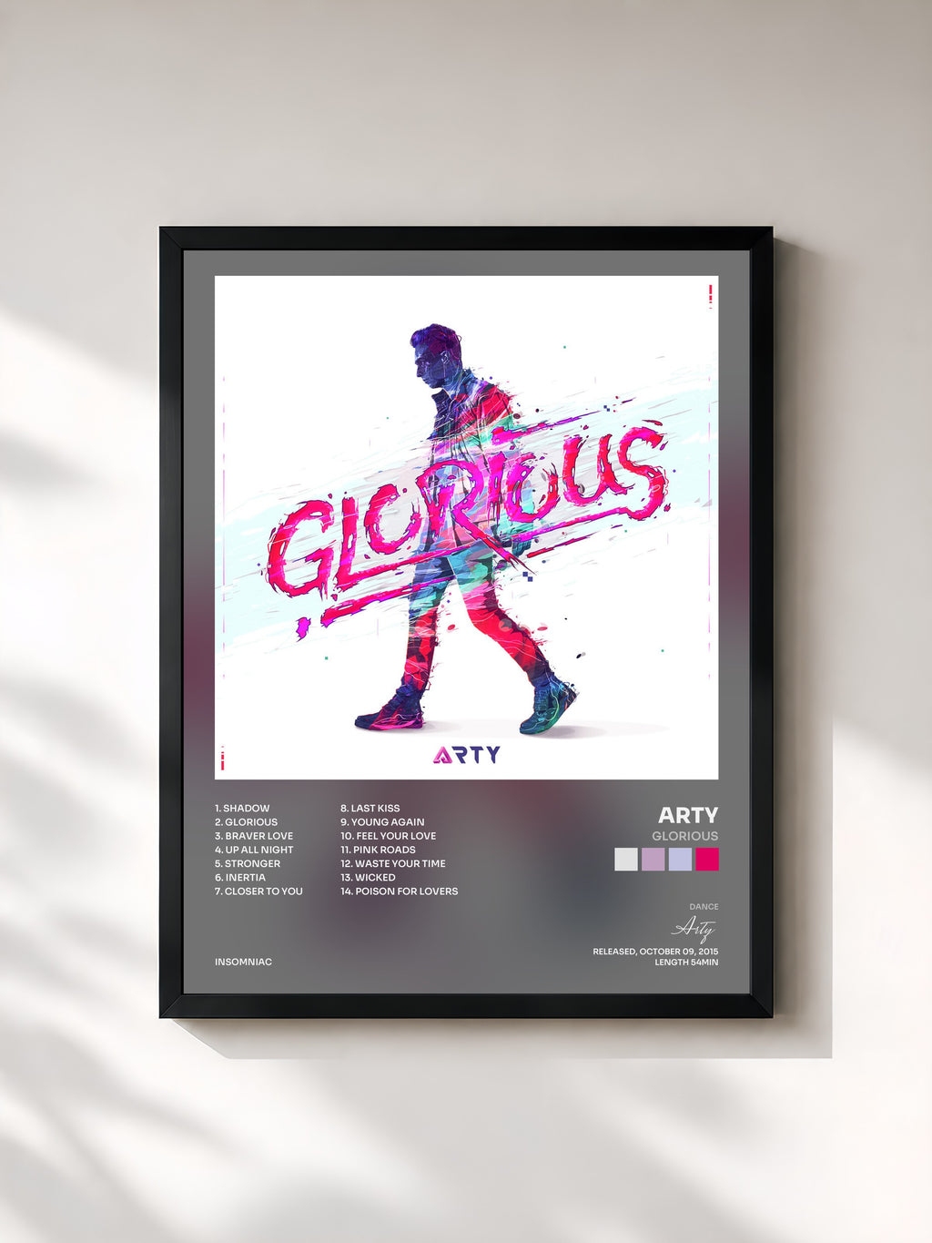 #noir Tableau de l'album Glorious de Arty, cadre noir, imprimé et encadré en France