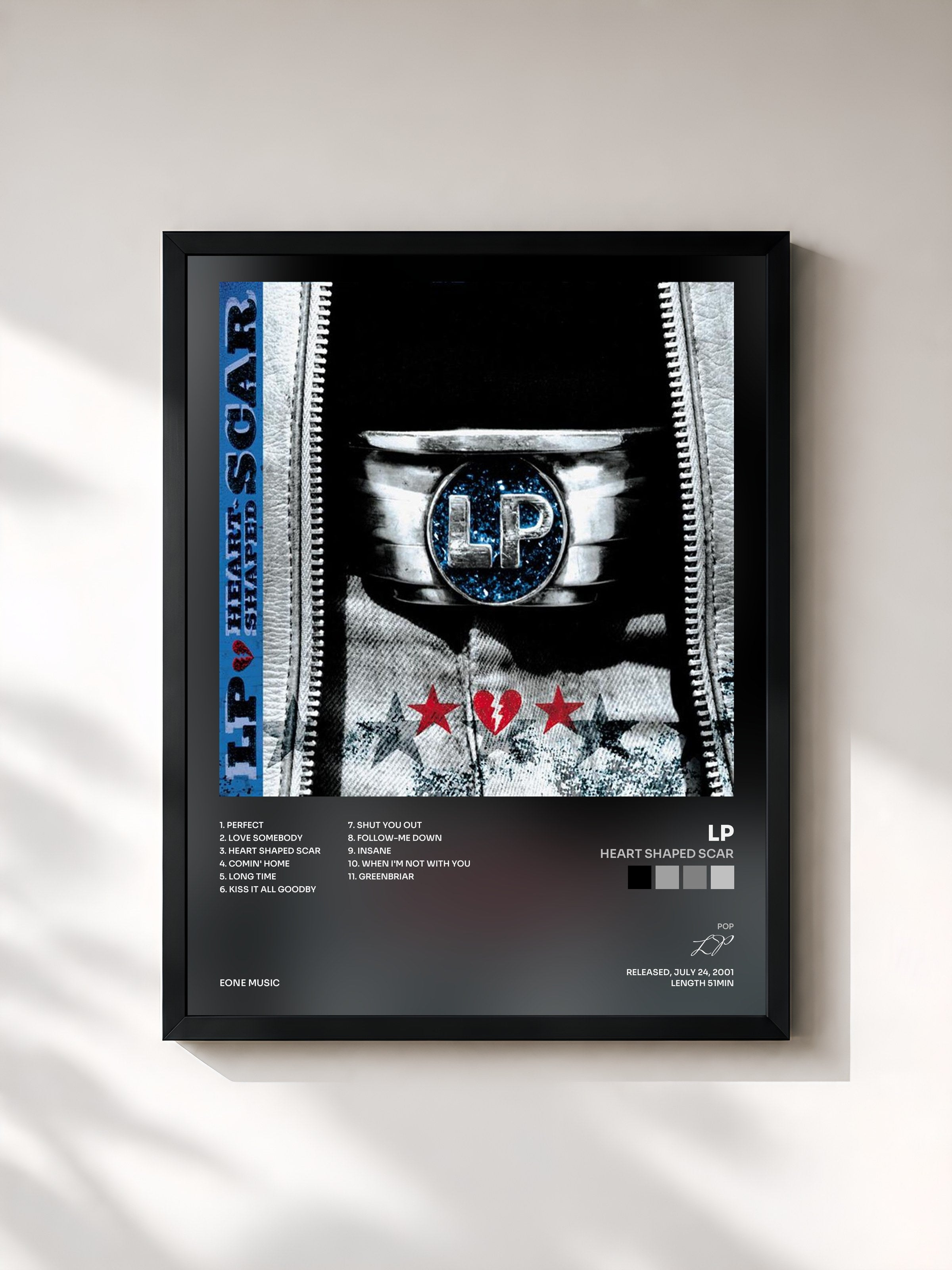 #noir Tableau de l'album Heart Shaped Scar de LP, cadre noir, imprimé et encadré en France