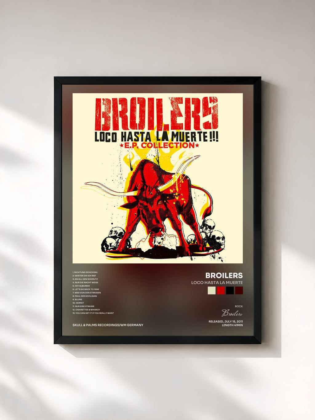 #noir Tableau de l'album Loco Hasta La Muerte de Broilers, cadre noir, imprimé et encadré en France