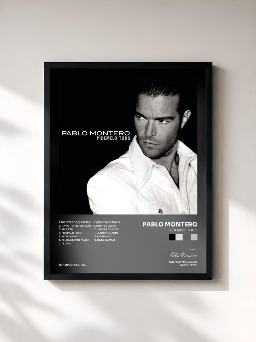 #noir Tableau de l'album Pídemelo Todo de Pablo Montero, cadre noir, imprimé et encadré en France